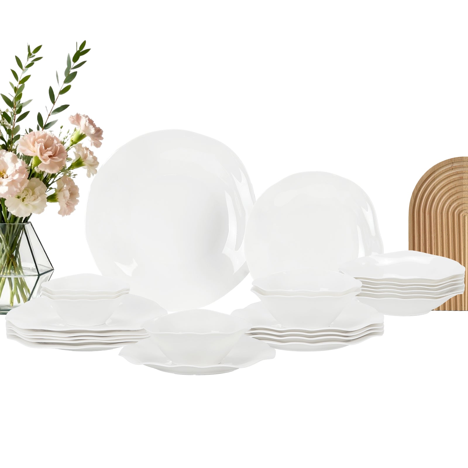 24-teiliges Keramik-Tafelgeschirr-Set für 6 Personen in elegantem Wellendesign, spülmaschinen- und mikrowellengeeignet