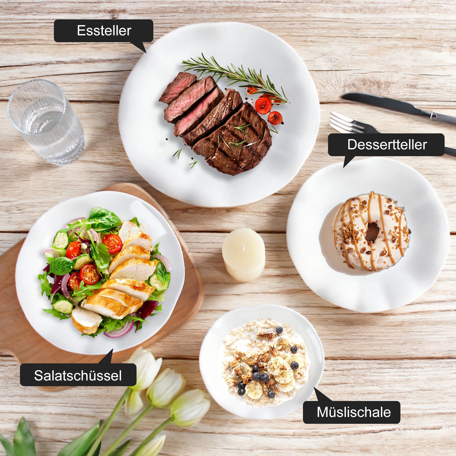 24-teiliges Keramik-Tafelgeschirr-Set für 6 Personen in elegantem Wellendesign, spülmaschinen- und mikrowellengeeignet