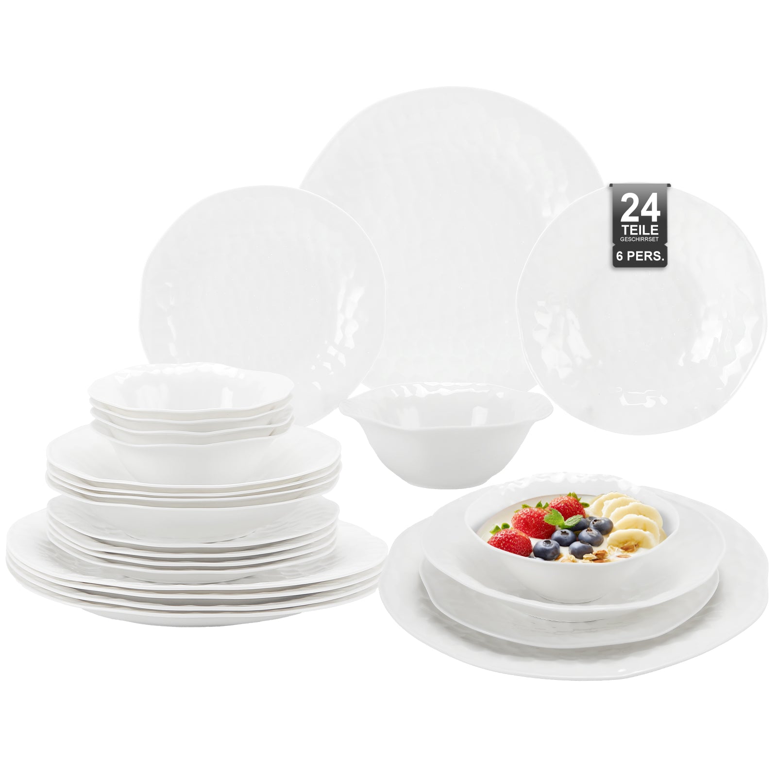 24-teiliges Keramik-Tafelgeschirr-Set für 6 Personen mit elegantem Wellendesign, spülmaschinenfest