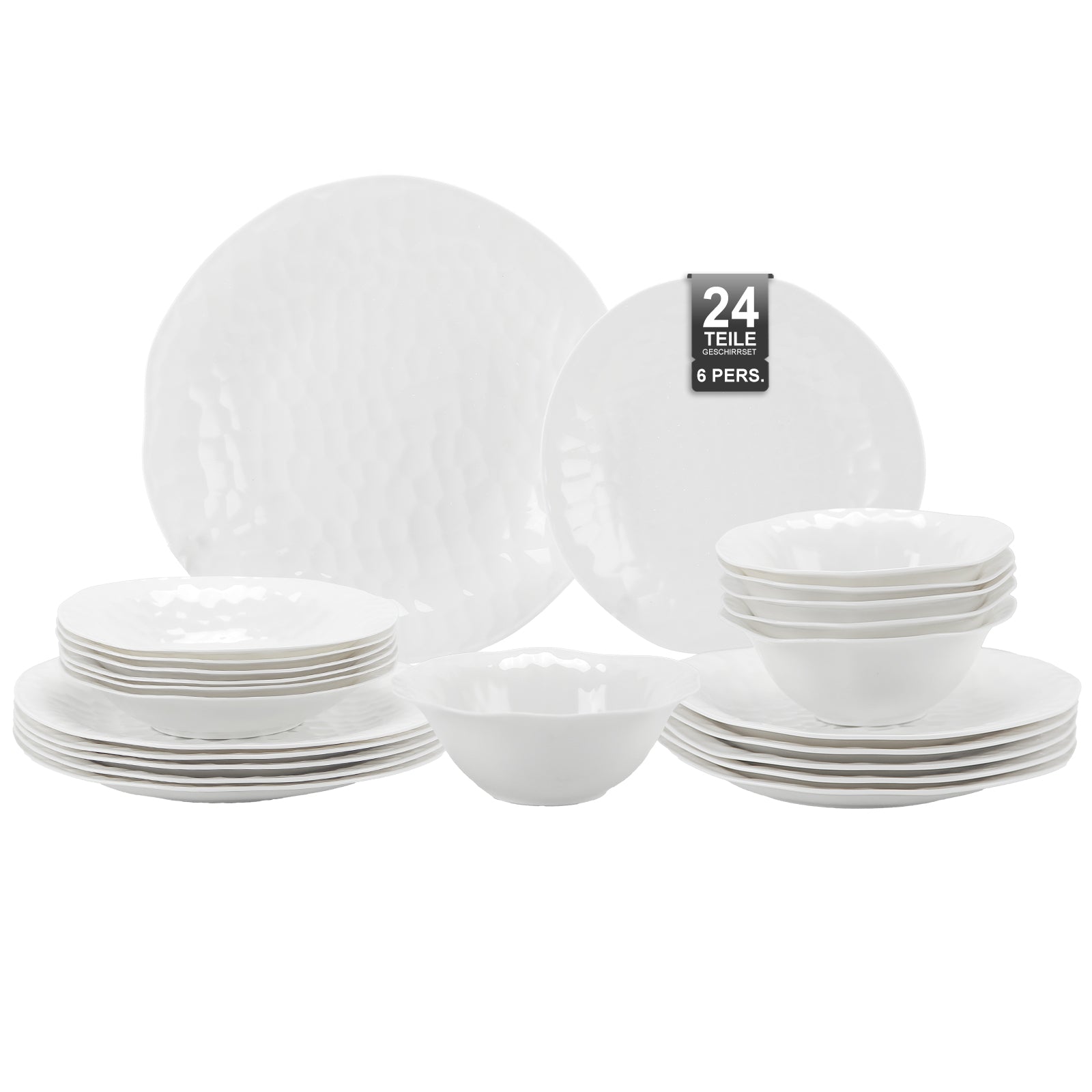 24-teiliges Keramik-Tafelgeschirr-Set für 6 Personen mit elegantem Wellendesign, spülmaschinenfest