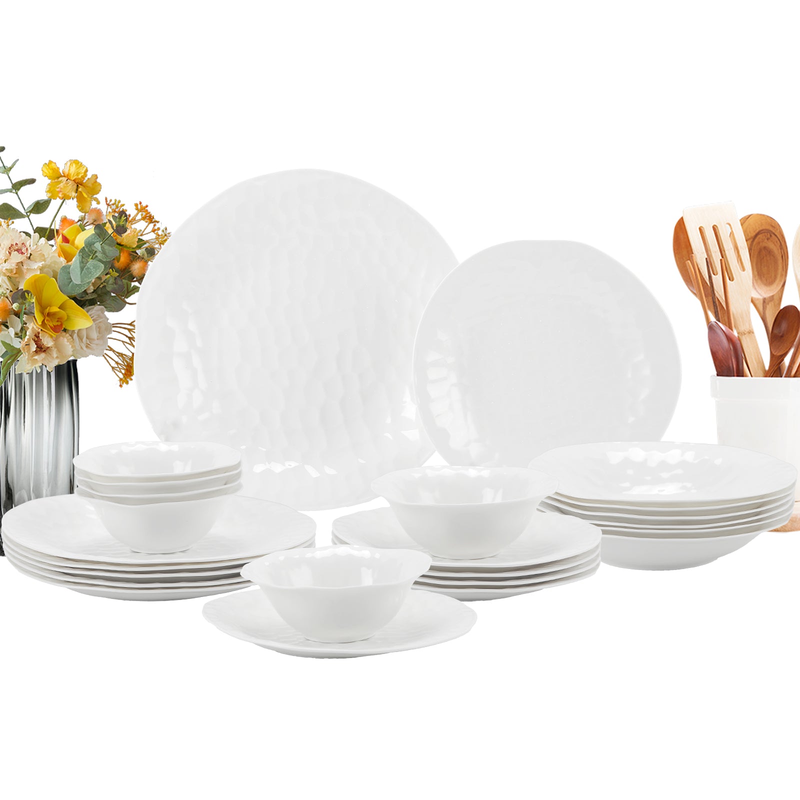 24-teiliges Keramik-Tafelgeschirr-Set für 6 Personen mit elegantem Wellendesign, spülmaschinenfest