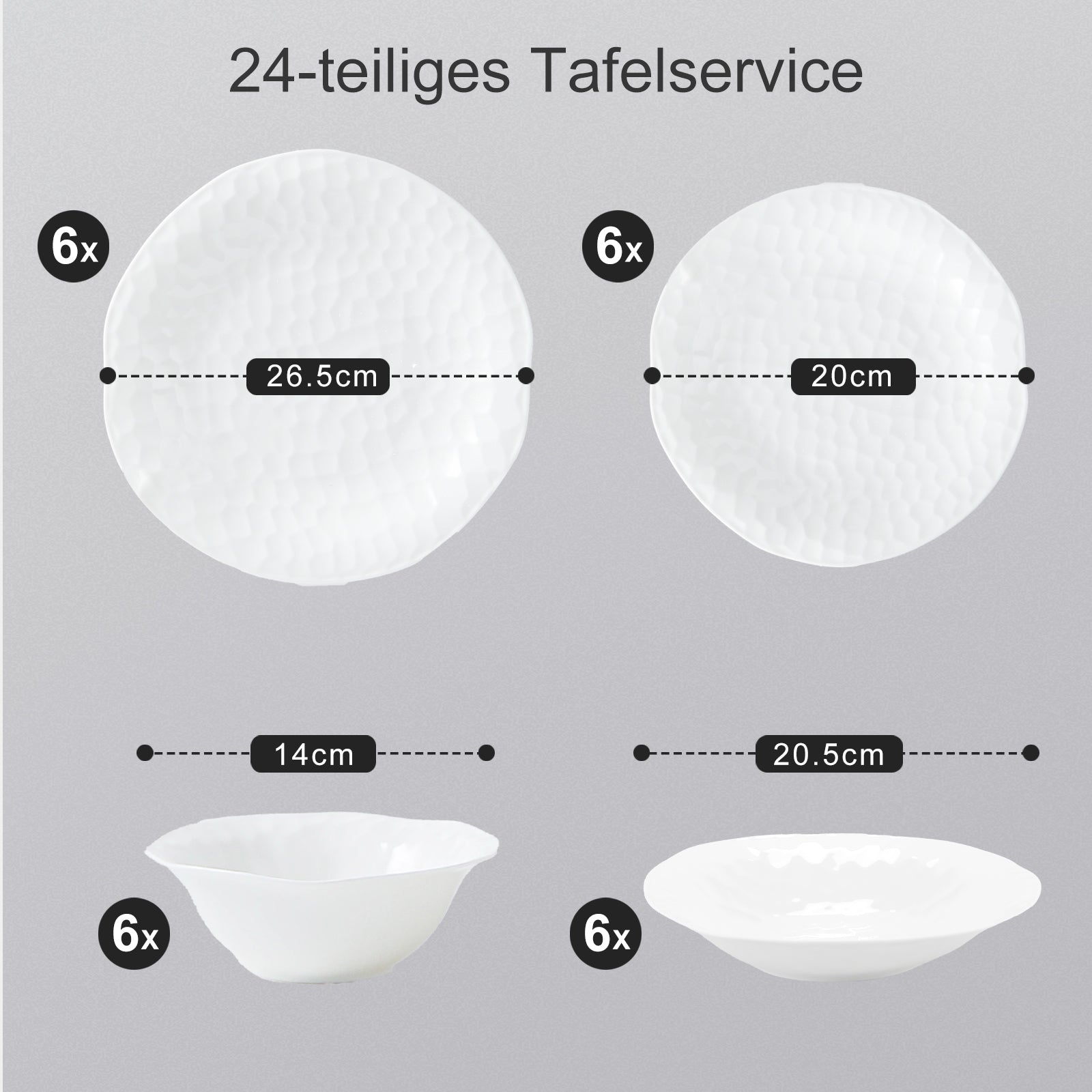 24-teiliges Keramik-Tafelgeschirr-Set für 6 Personen mit elegantem Wellendesign, spülmaschinenfest
