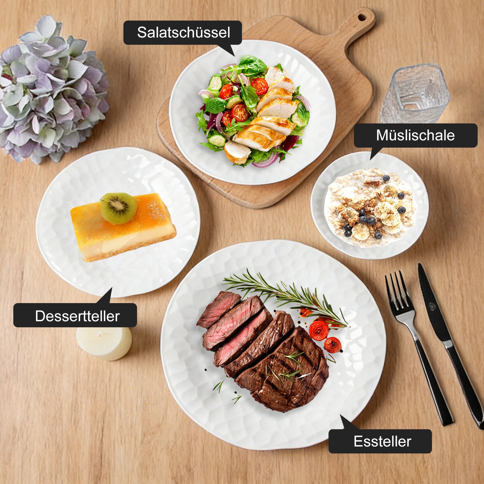 24-teiliges Keramik-Tafelgeschirr-Set für 6 Personen mit elegantem Wellendesign, spülmaschinenfest