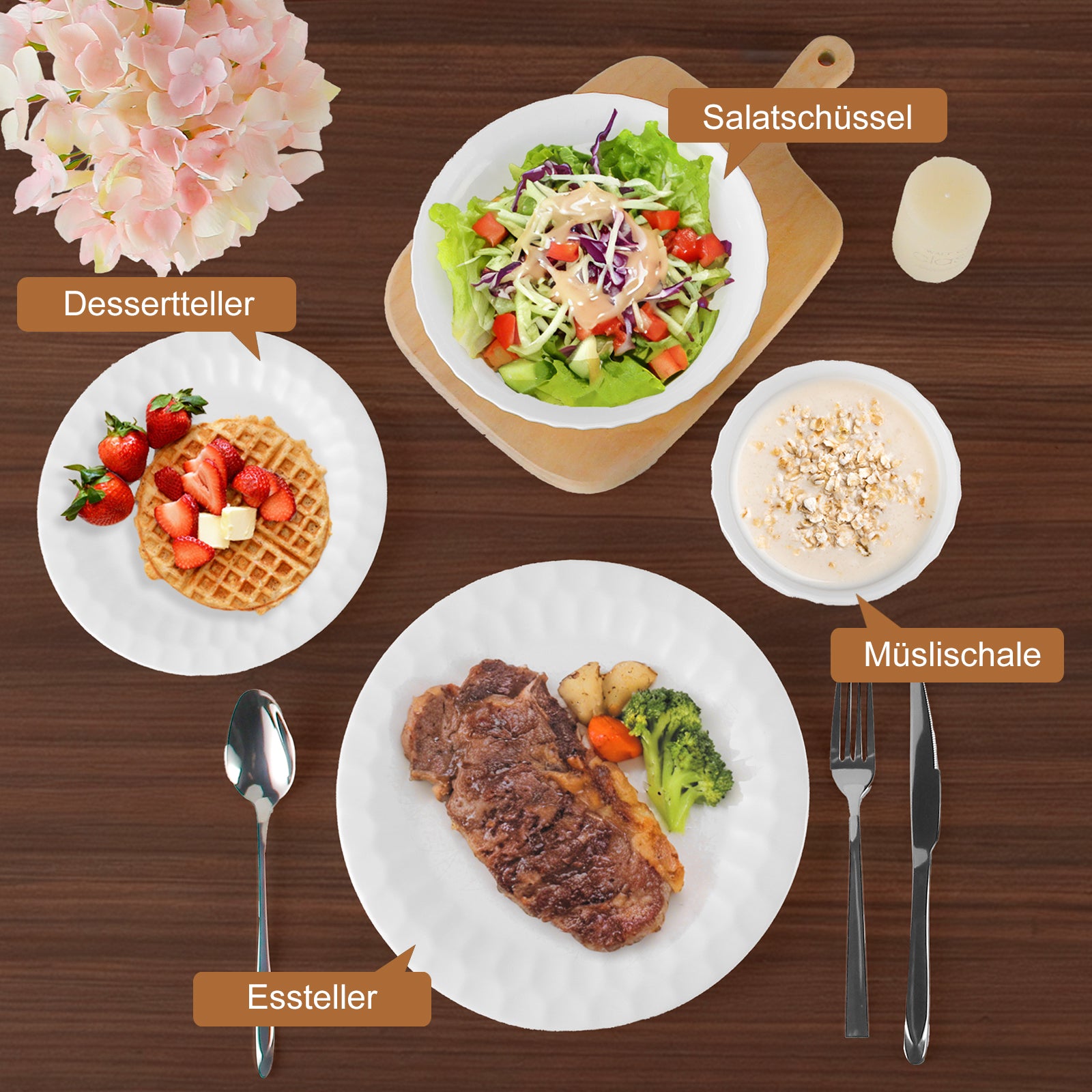 24-teiliges Keramik-Tafelgeschirr-Set für 6 Personen in elegantem Relief-Design, spülmaschinenfest