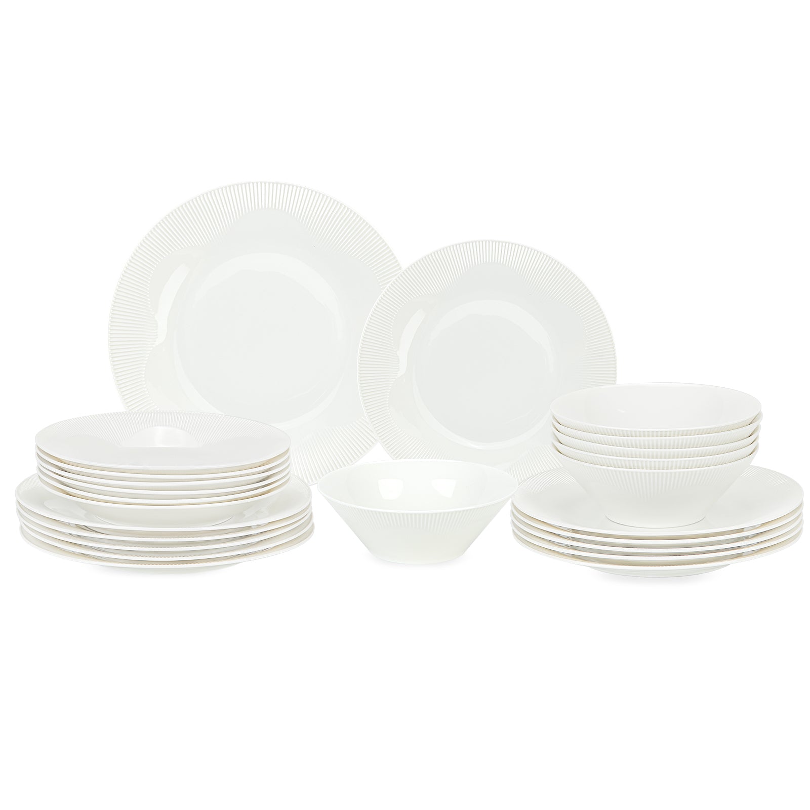 24-teiliges Keramik-Geschirrset für 6 Personen, spülmaschinenfest, modernes Rillendesign