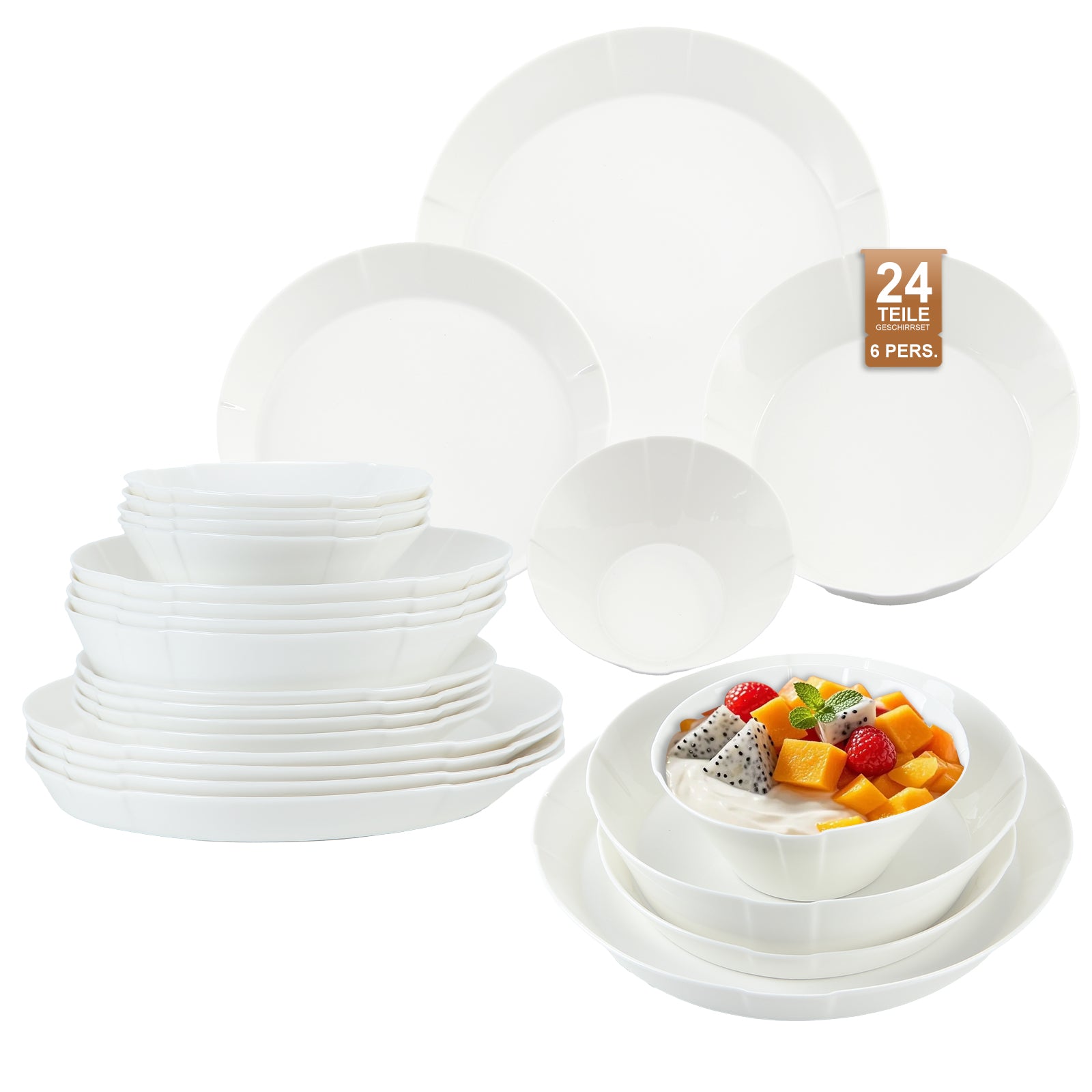 Elegantes 24-teiliges Keramik-Kombiservice für 6 Personen – stilvoll, langlebig und alltagstauglich