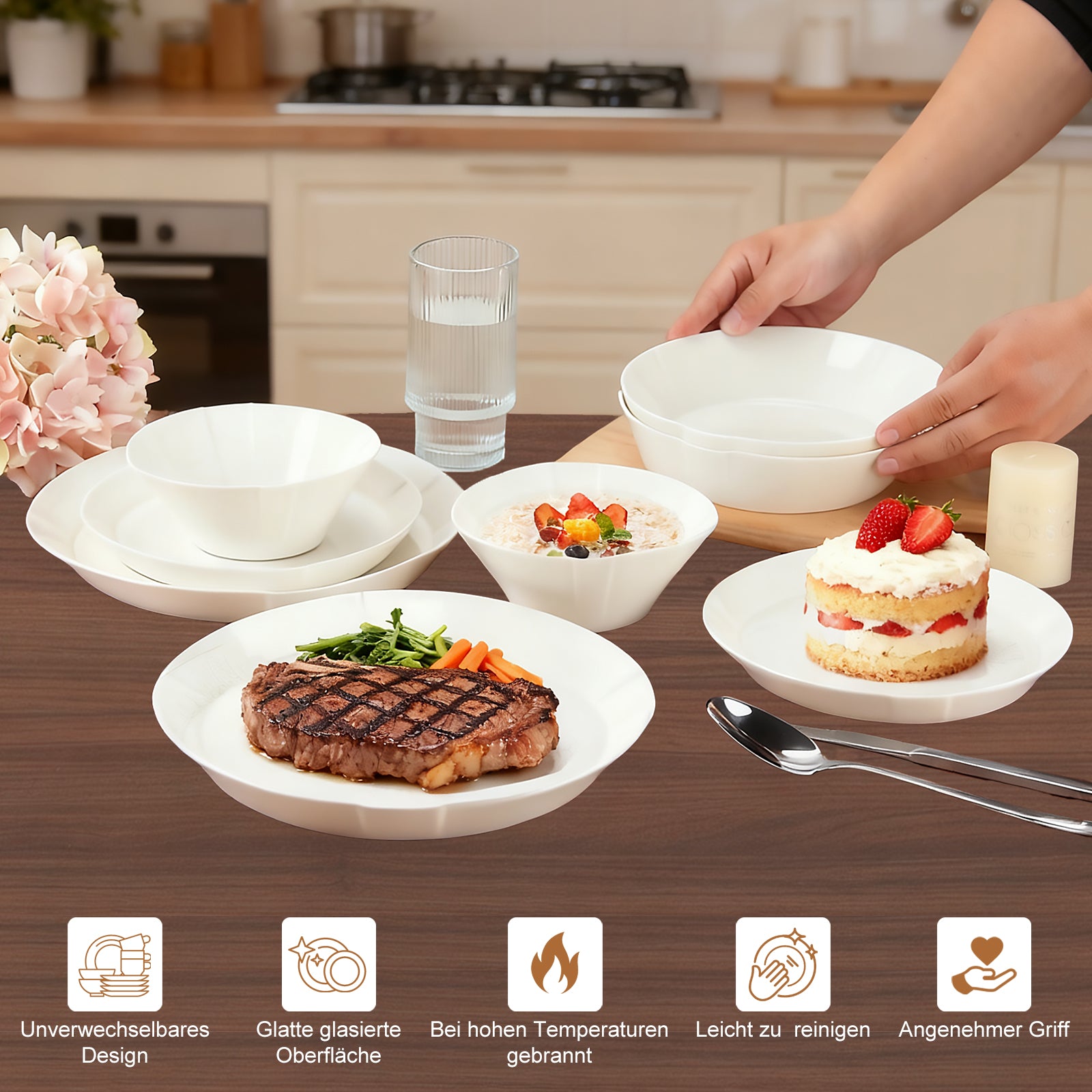 Elegantes 24-teiliges Keramik-Kombiservice für 6 Personen – stilvoll, langlebig und alltagstauglich