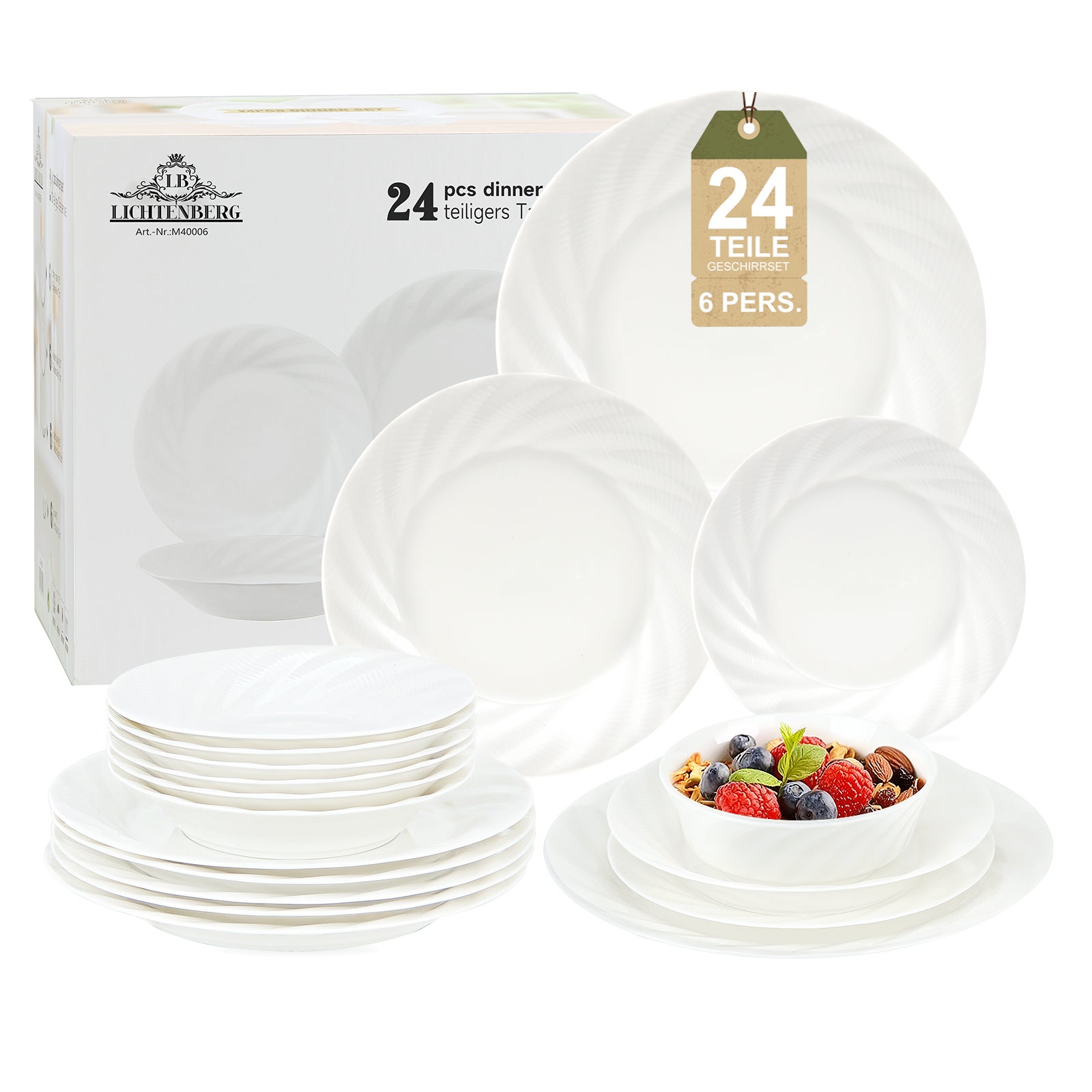 24-teiliges Keramik-Tafelservice für 6 Personen – elegantes, stapelbares Geschirrset