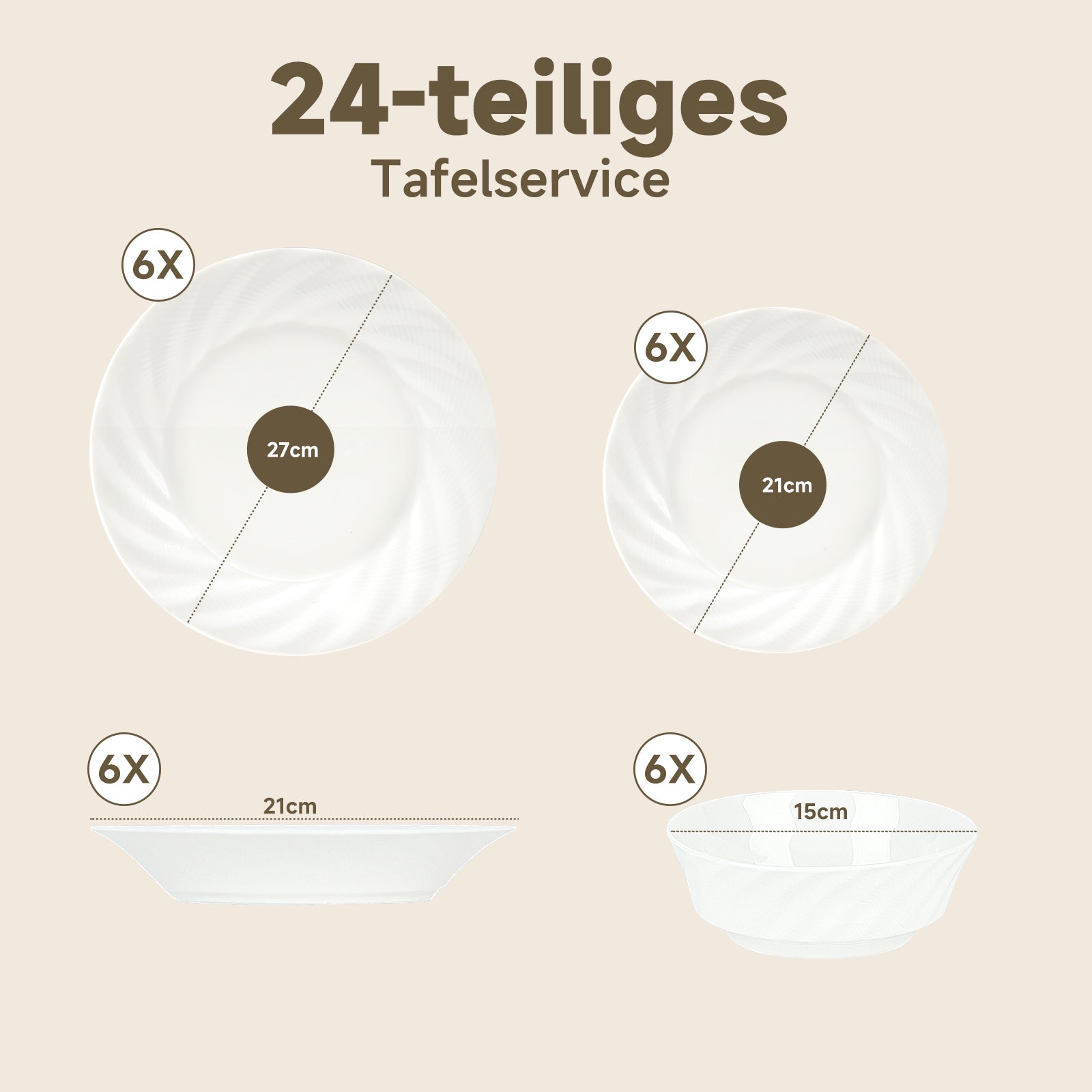 24-teiliges Keramik-Tafelservice für 6 Personen – elegantes, stapelbares Geschirrset