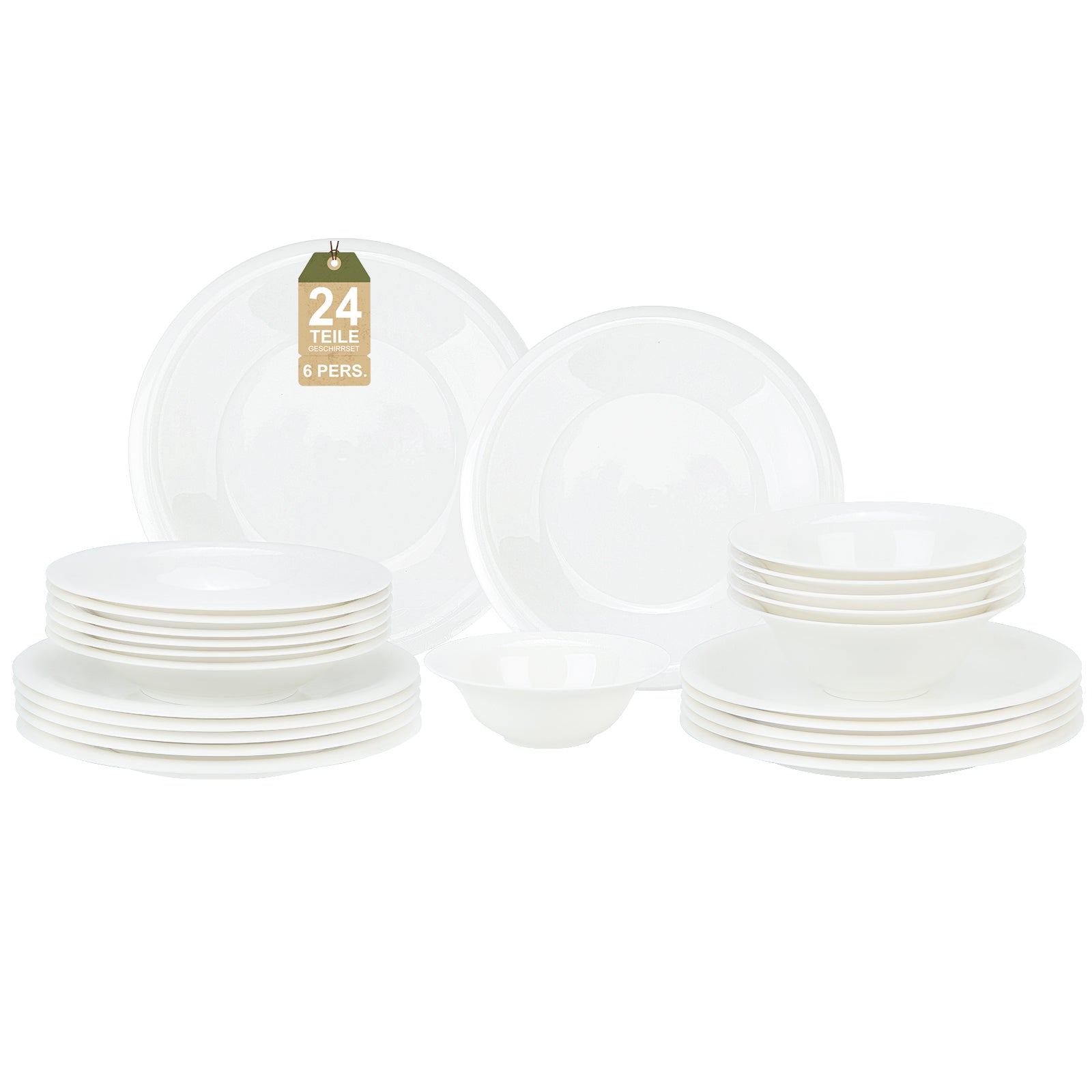 Hochwertiges 24-teiliges Keramik-Tafelservice in Weiß zeitloses Design für 6 Personen