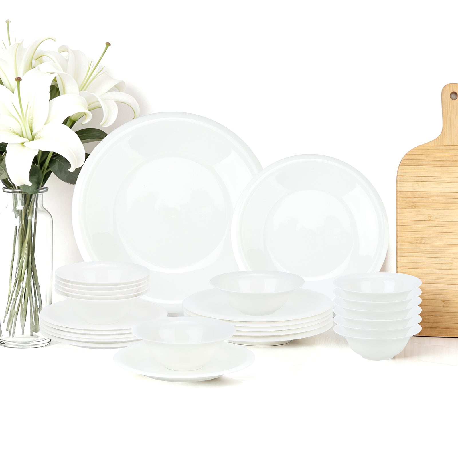 Hochwertiges 24-teiliges Keramik-Tafelservice in Weiß zeitloses Design für 6 Personen