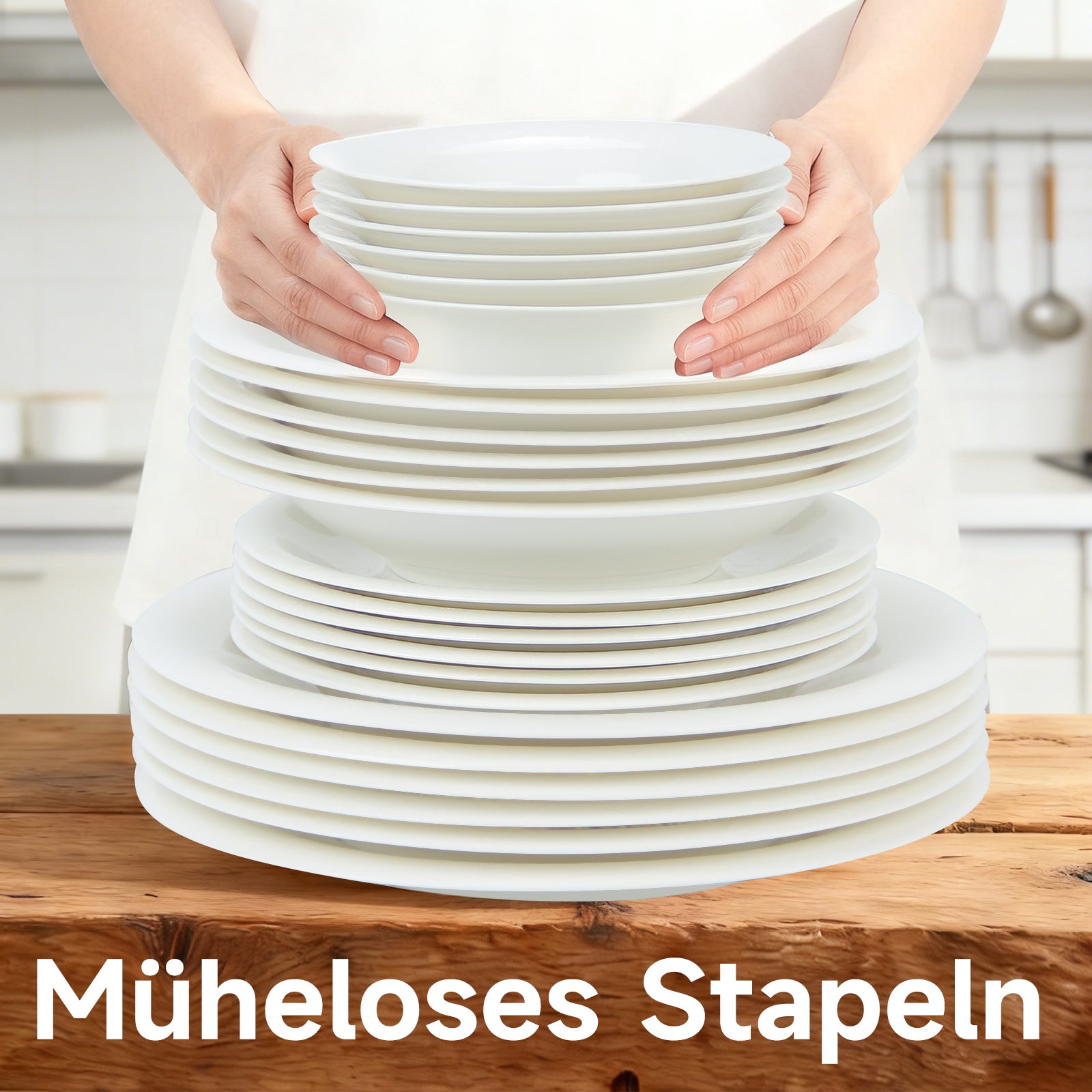 Hochwertiges 24-teiliges Keramik-Tafelservice in Weiß zeitloses Design für 6 Personen