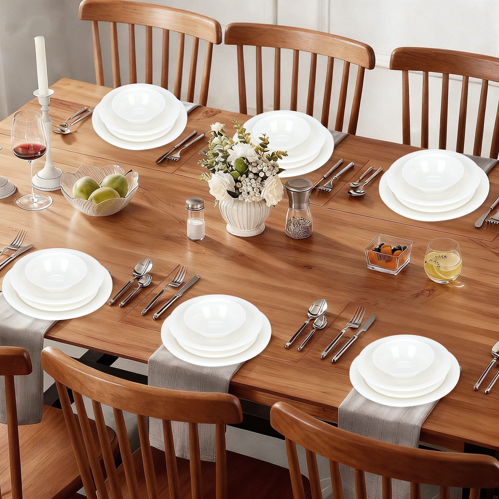 Hochwertiges 24-teiliges Keramik-Tafelservice in Weiß zeitloses Design für 6 Personen