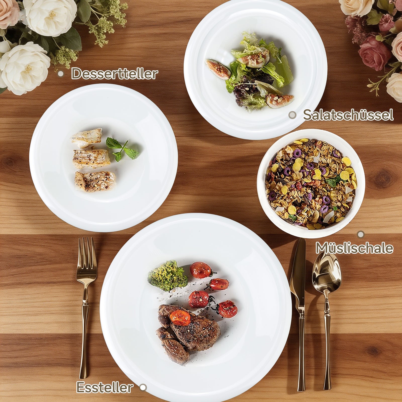 Hochwertiges 24-teiliges Keramik-Tafelservice in Weiß zeitloses Design für 6 Personen