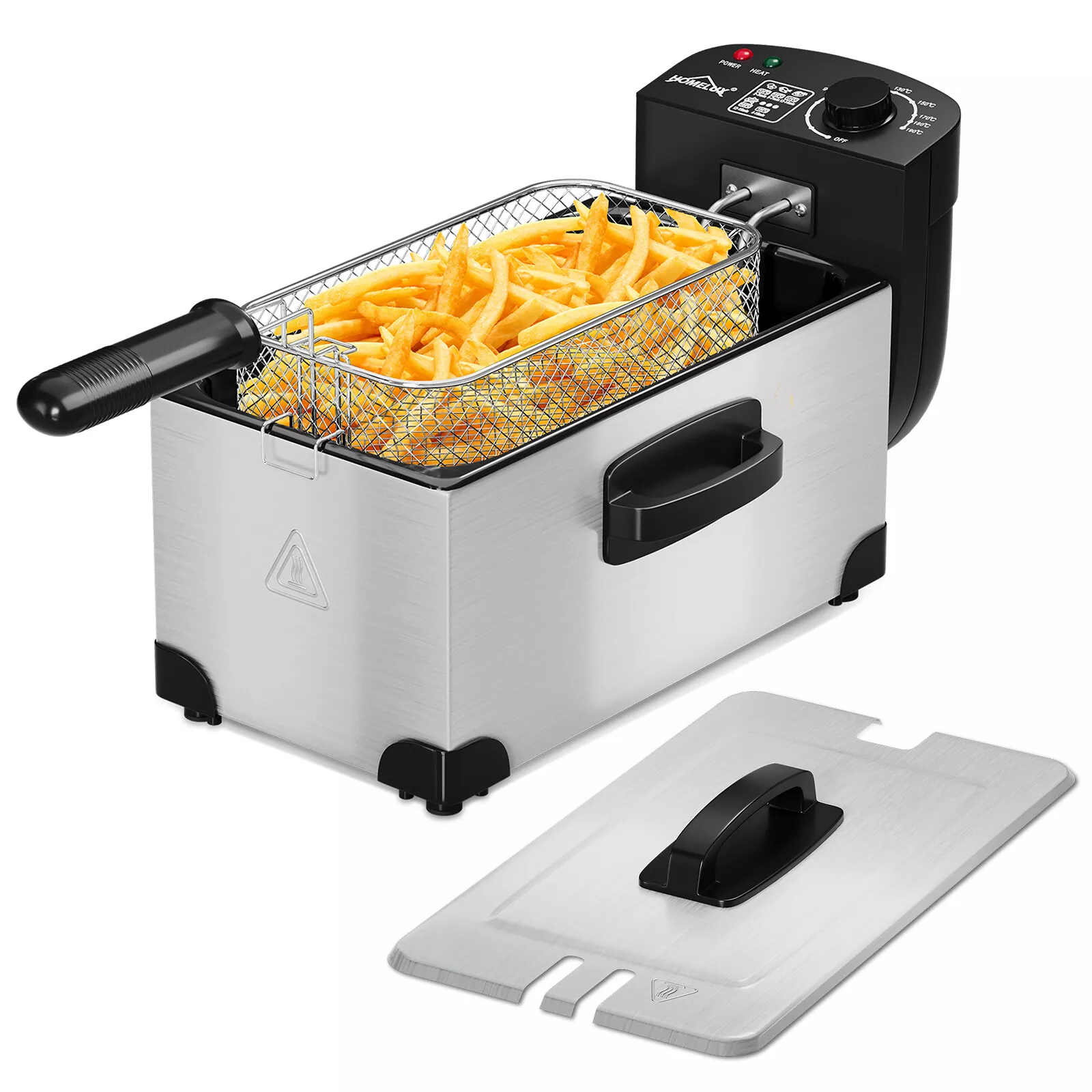 HOMELUX 3L Fritteuse - 2000W, Öl- und Temperaturregler, Edelstahl, Deep Fryer