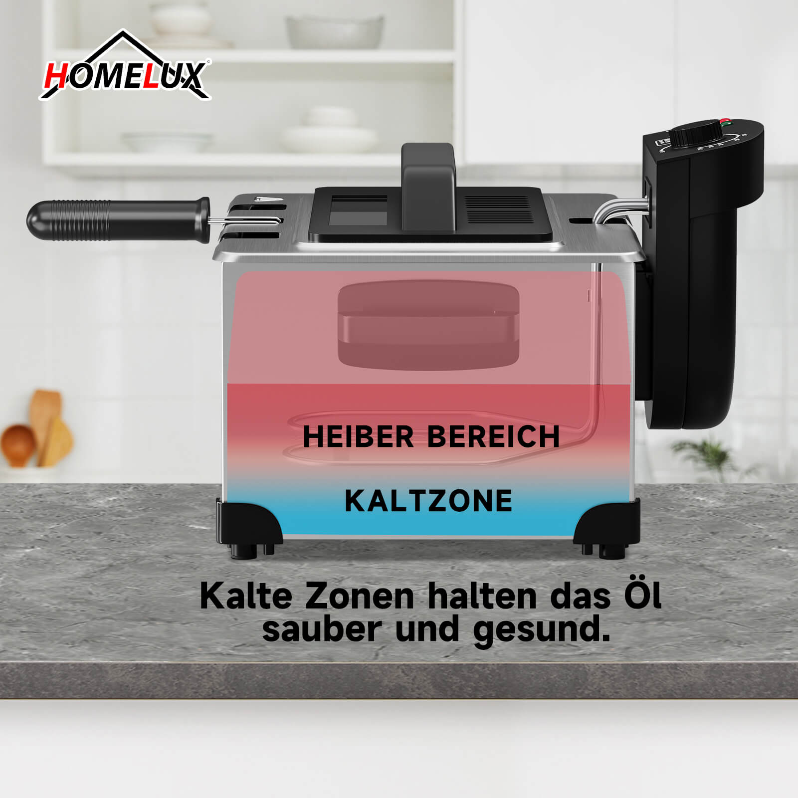 Doppel-Fritteuse 5L Edelstahl, 2000W, 0-190°C, für große Familien, 3 Körbe, einfache Reinigung, Sichtfenster-Deckel