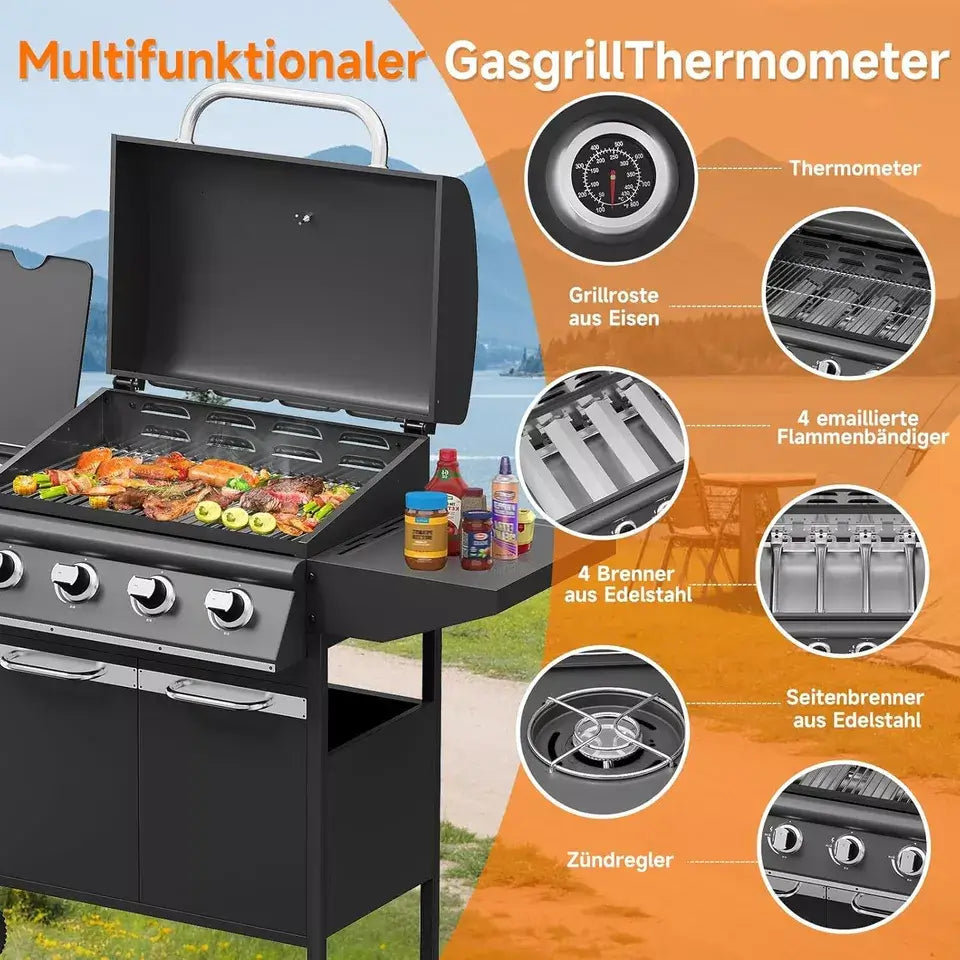 Grillwagen mit Grillhaube und Thermometeranzeige