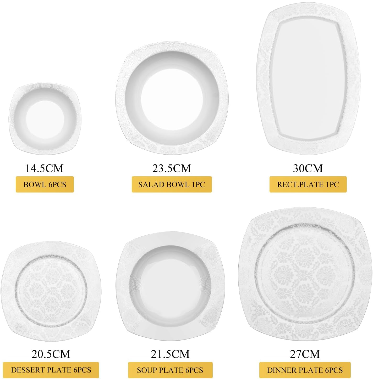 26-teiliges Porzellan-Geschirrset für ein sechsköpfiges Tafellumfeld.