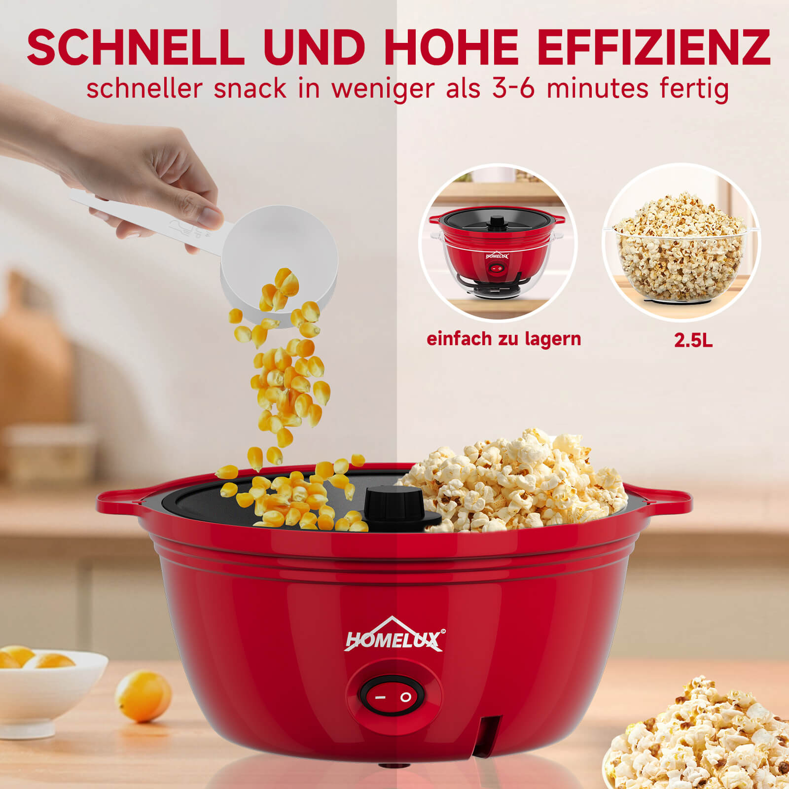 HOMELUX Popcornmaschine mit praktischer Ausstattung