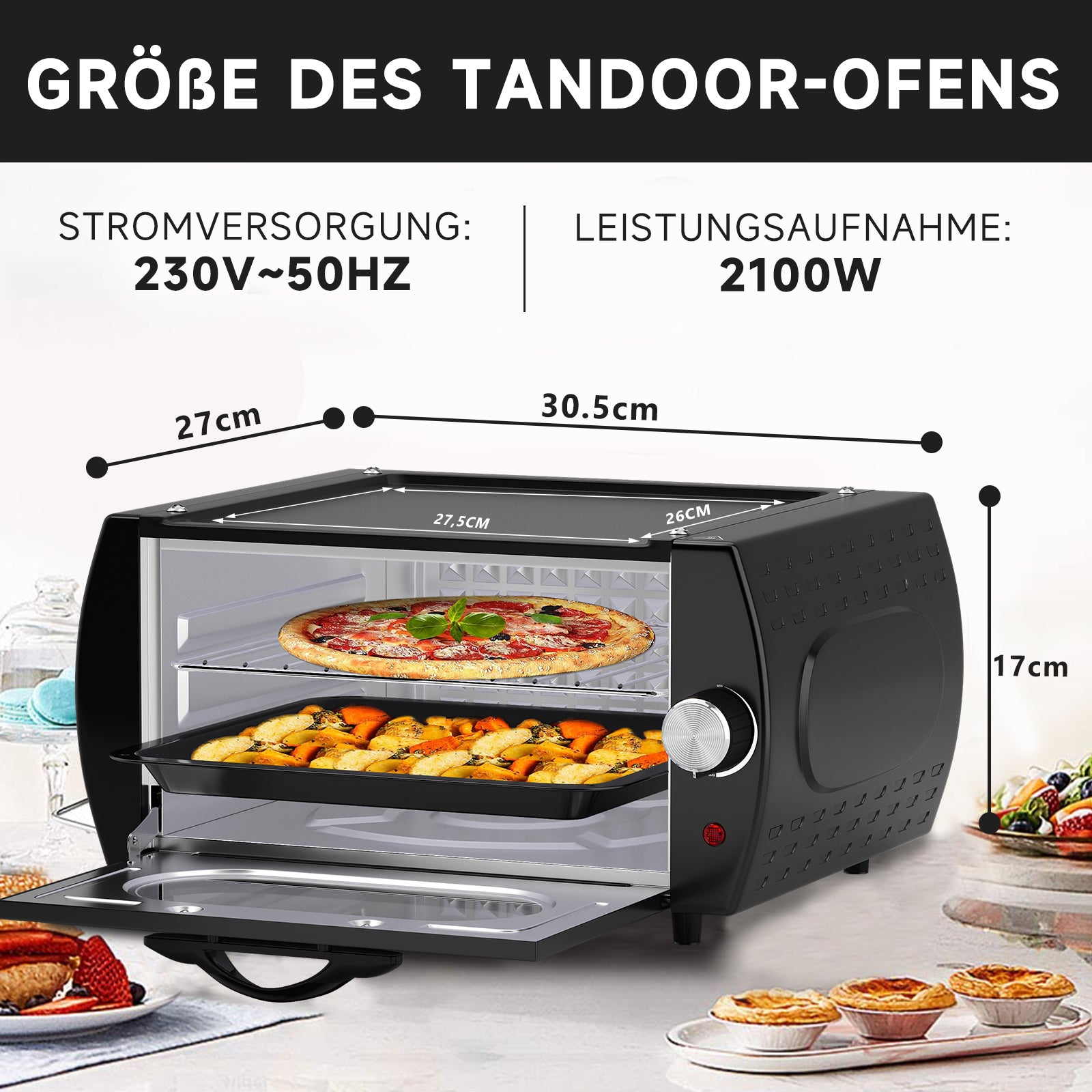 Scheffler-Backofen mit 30,5 x 27 x 17 cm kompaktem Design