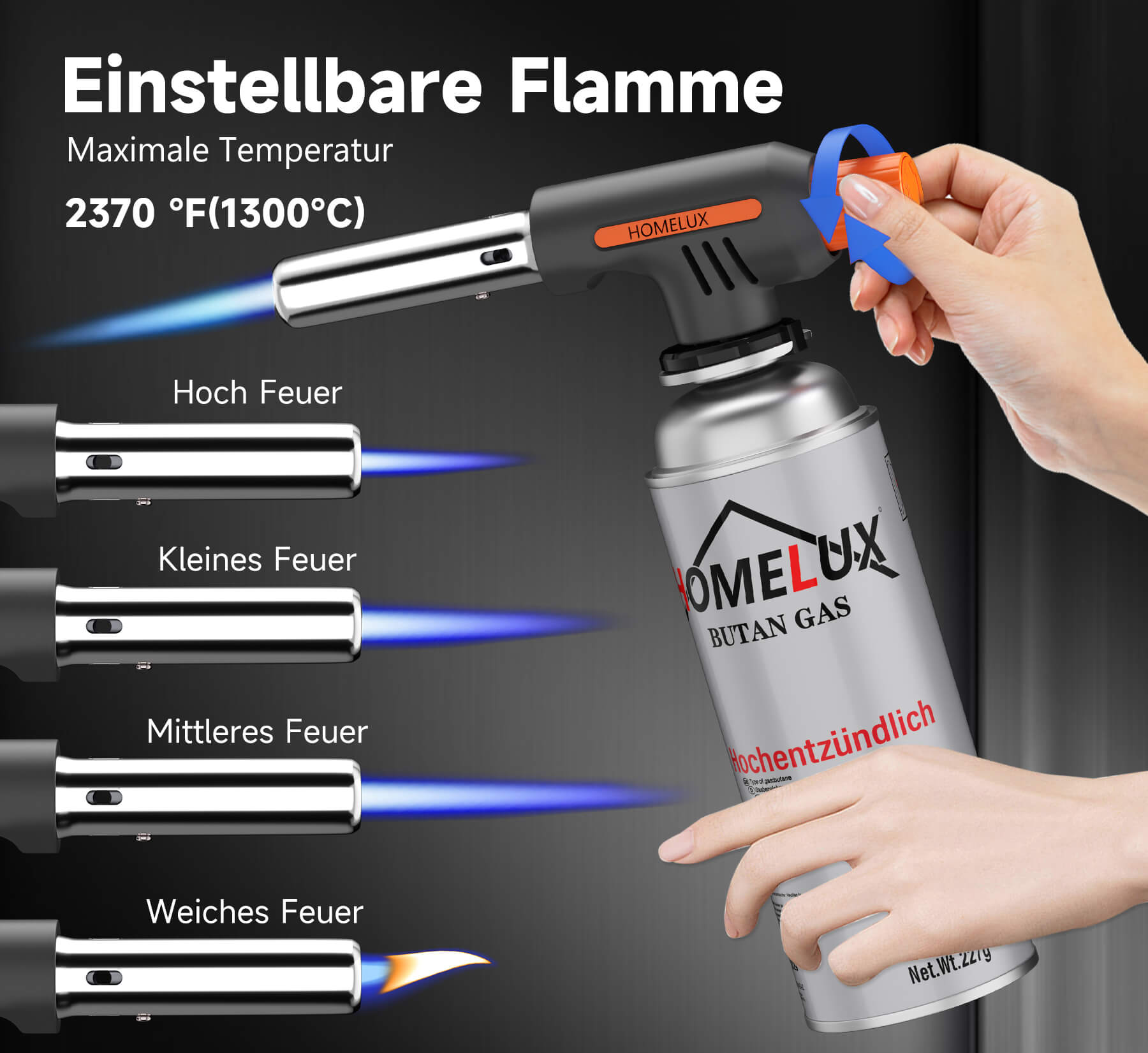 Sicherer Flambierbrenner mit patentierten Sicherheitsfeatures