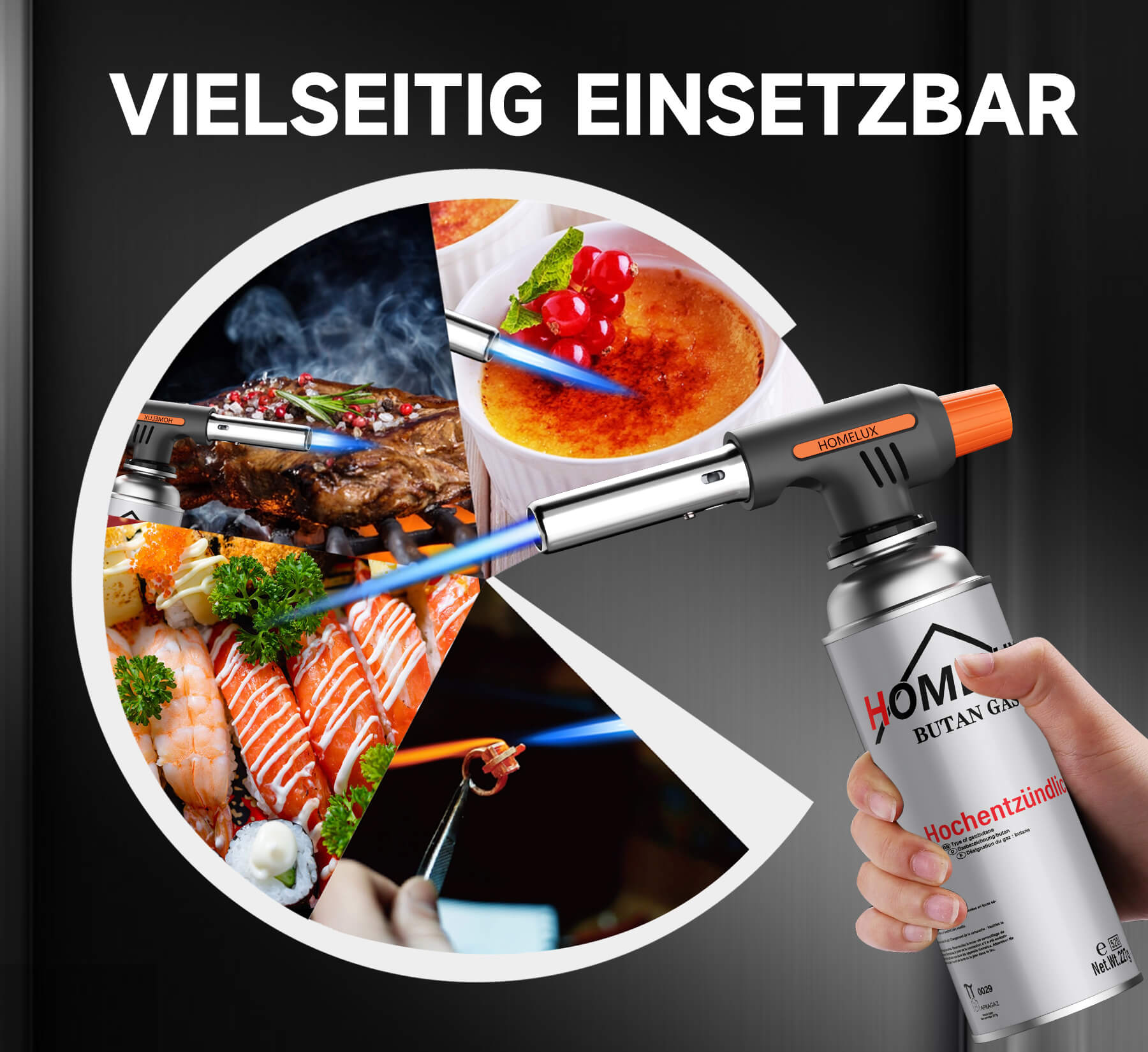 Grillanzünder mit leistungsstarker, einstellbarer Gasflamme