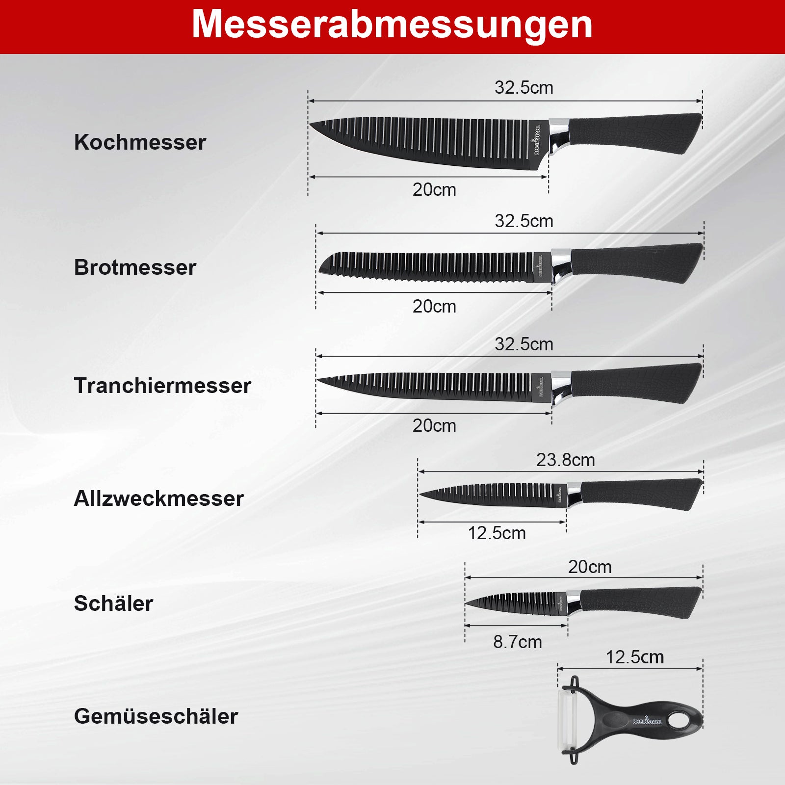6-teiliges Küchenmesserset mit Antihaft-Rillenstruktur, Edelstahl-Klingen, Geschenkbox