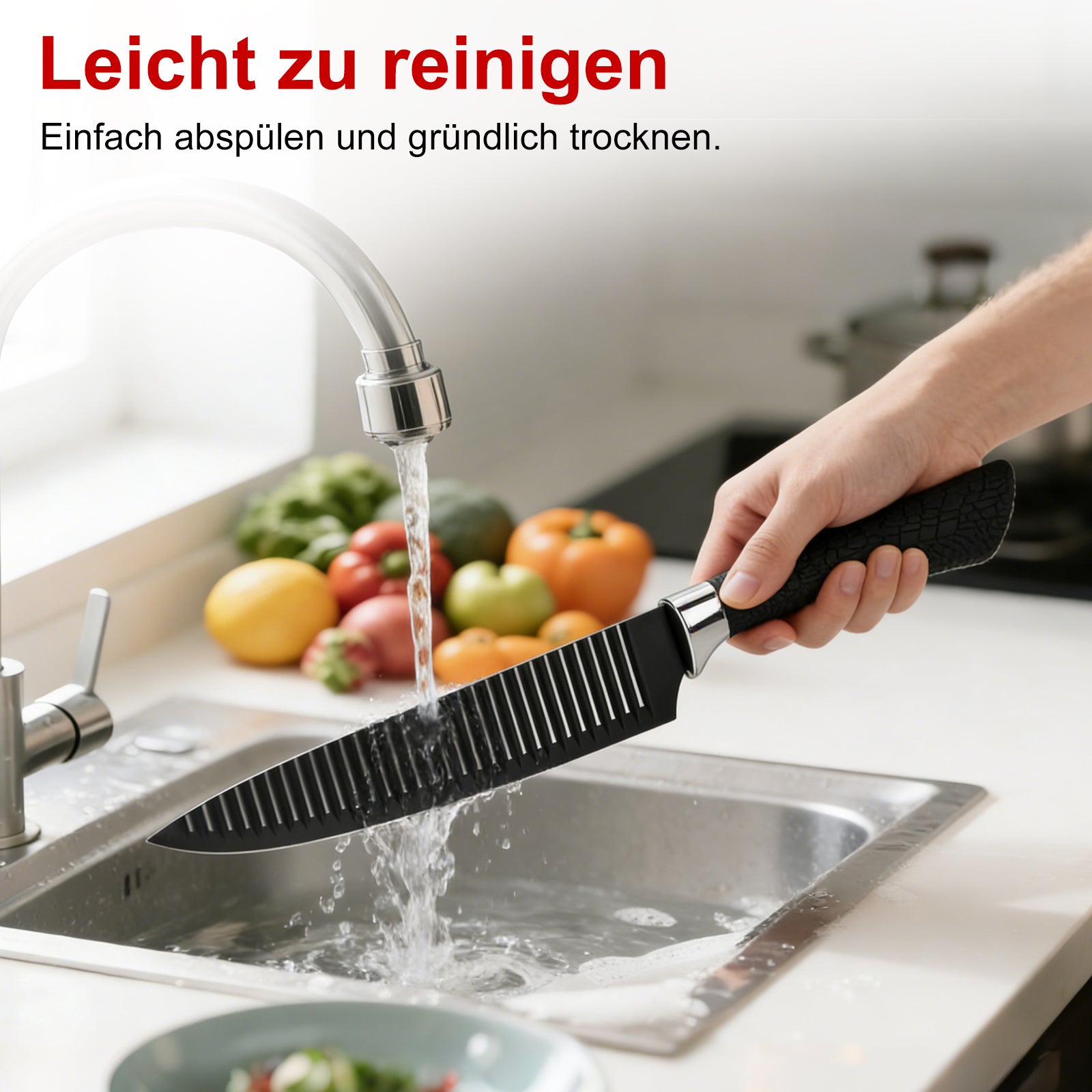 6-teiliges Küchenmesserset mit Antihaft-Rillenstruktur, Edelstahl-Klingen, Geschenkbox