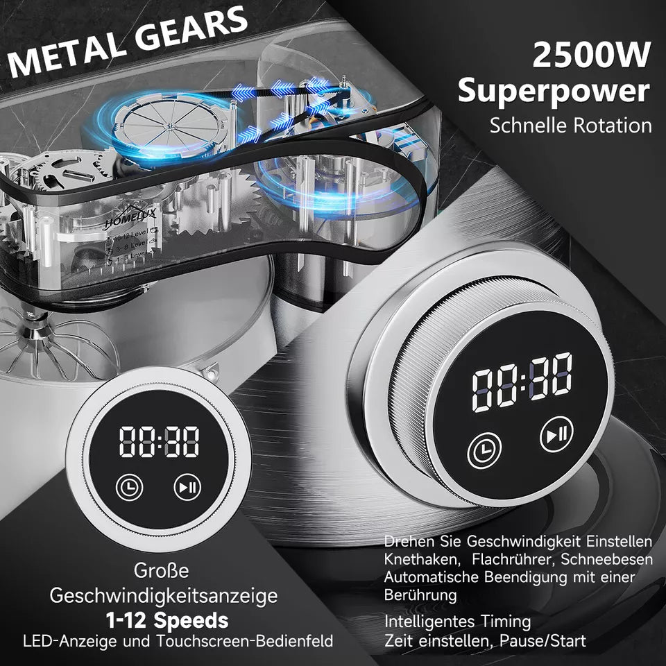 Homelux Knetmaschine mit transparentem Spritzschutz und Öffnung