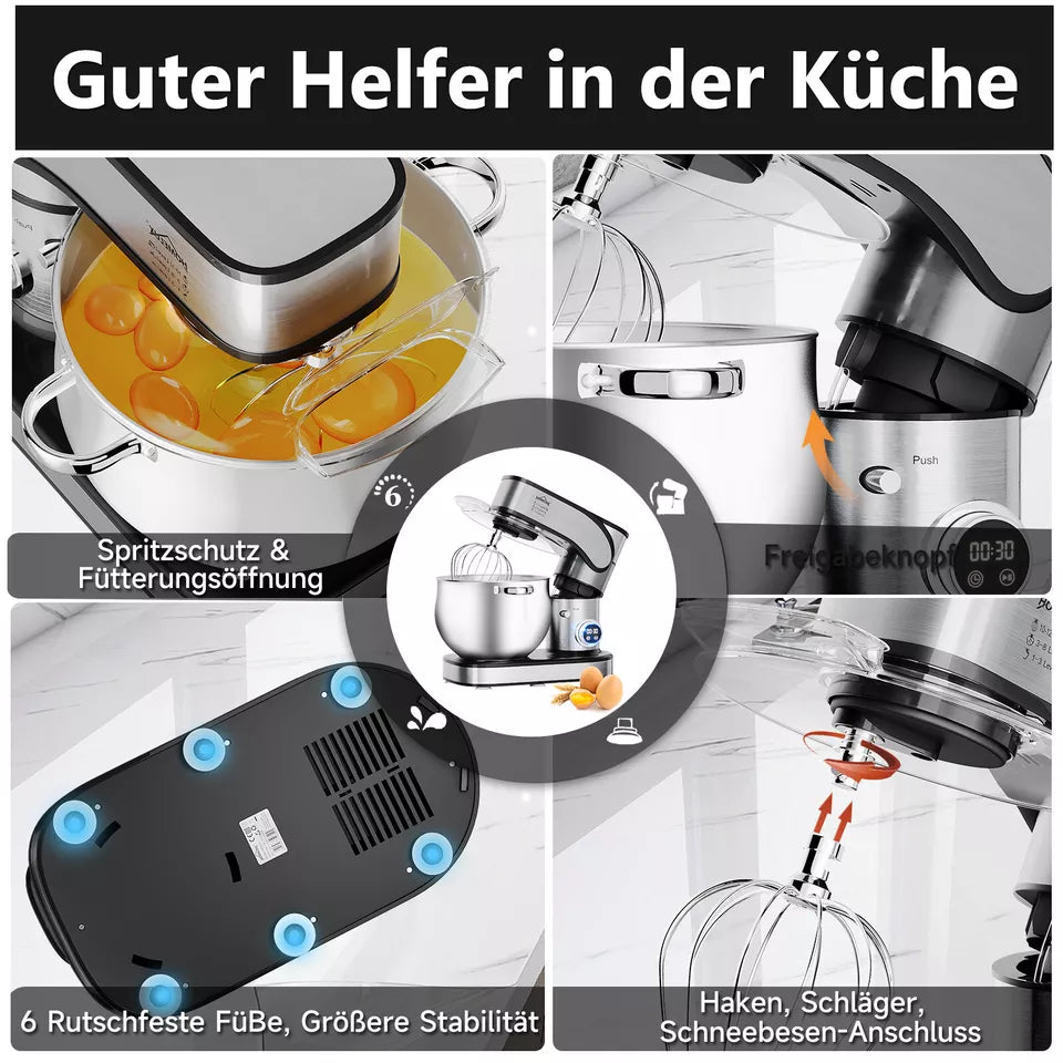 12L Teigmaschine mit Anti-Spritzschutz für sauberes Arbeiten