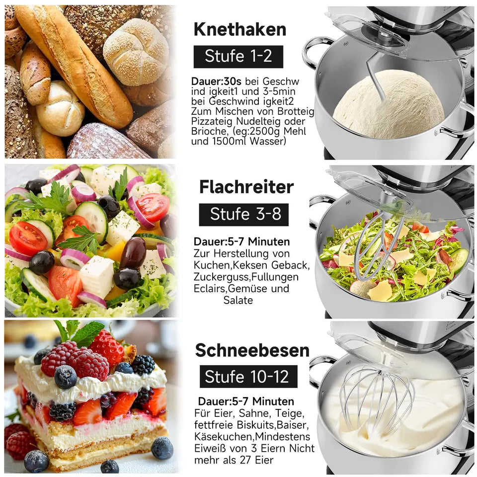 Teigmaschine mit LED-Touchscreen und 12 Geschwindigkeitsstufen