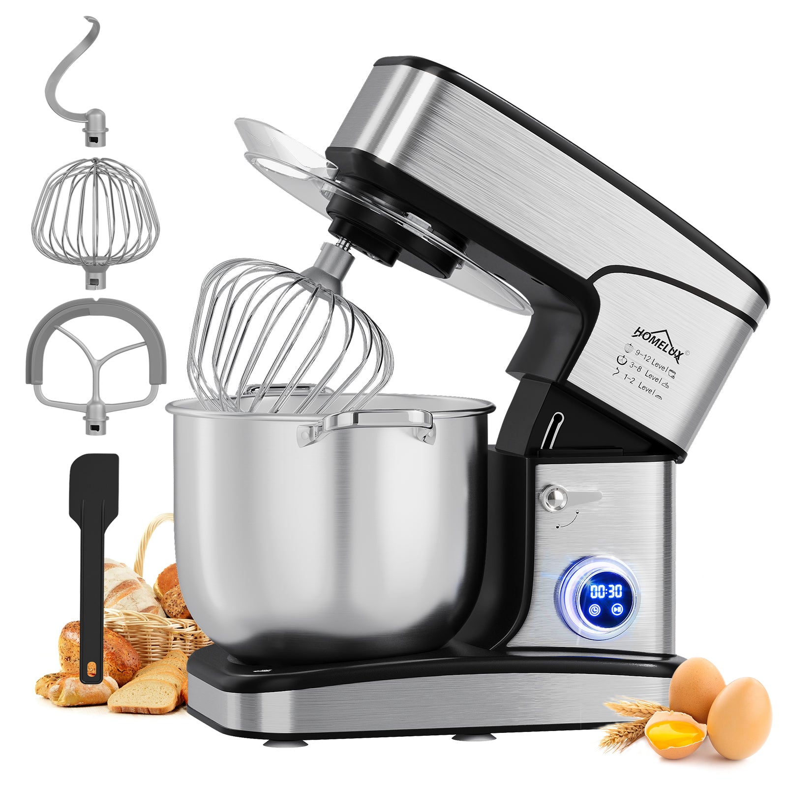 HOMELUX 2800W Küchenmaschine mit 16L XXL Edelstahl-Schüssel und digitaler Steuerung