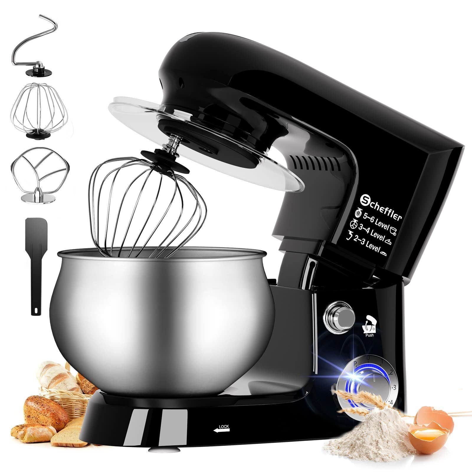 Küchenmaschine 5L, 2000W, 6-Gang Knetmaschine, Edelstahl-Schüssel