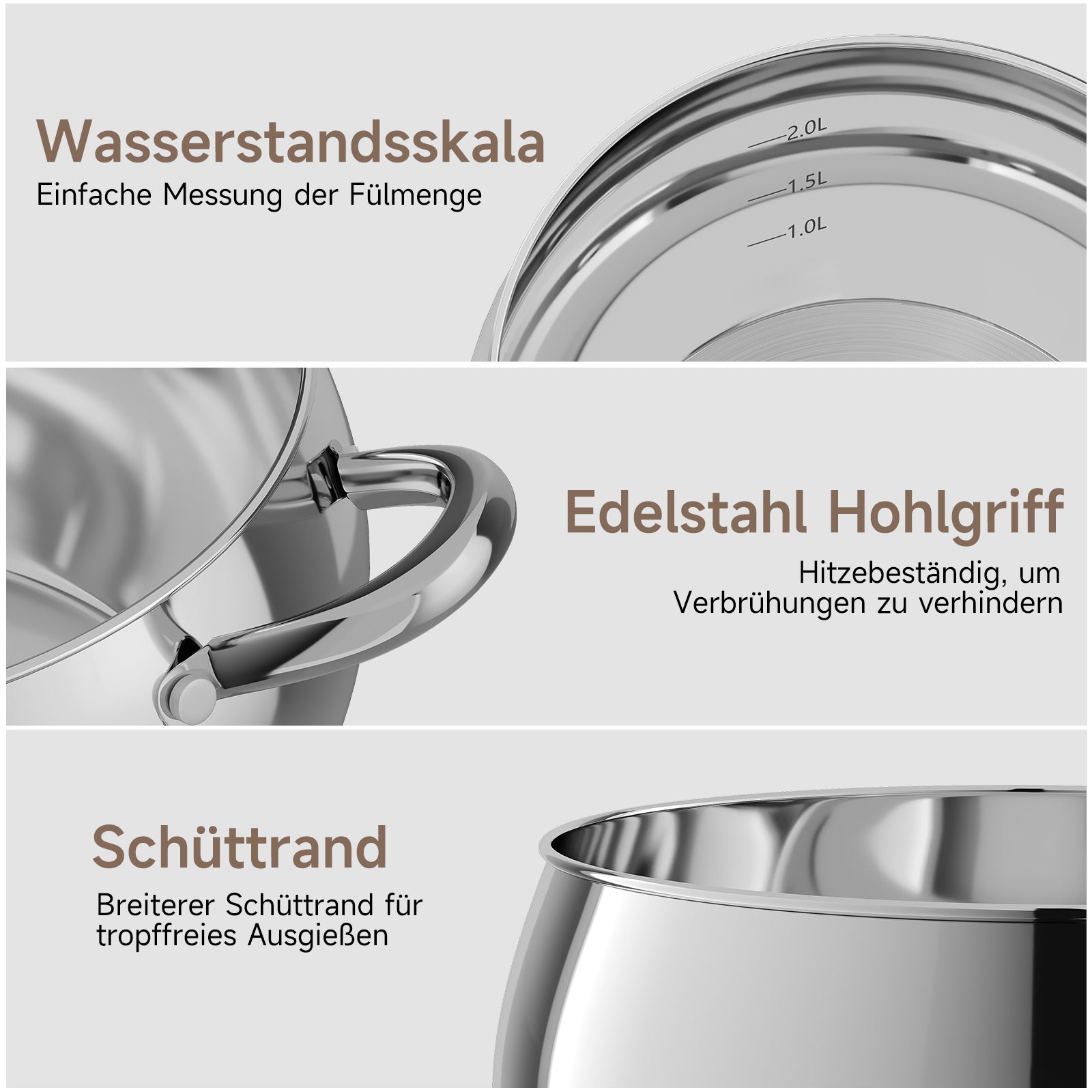 Scheffler 10-teiliges Edelstahl Topfset mit Deckeln, induktionsgeeignet, passend für alle Herdarten