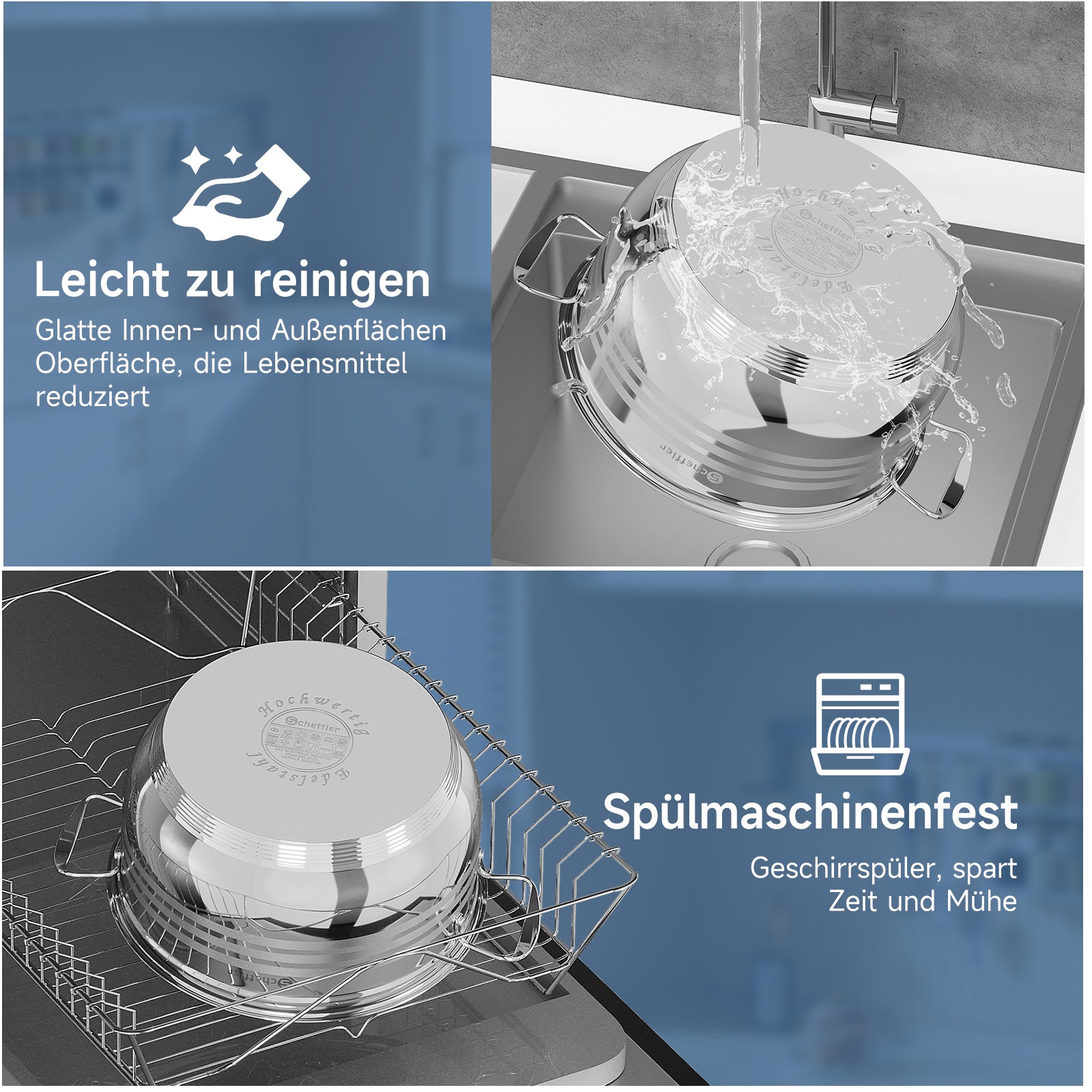 32/36/40 cm Topfset Scheffler Edelstahl Topfset 6-teilig, Kochgeschirr mit Deckel, induktionsgeeignet und passend für alle Herdarten