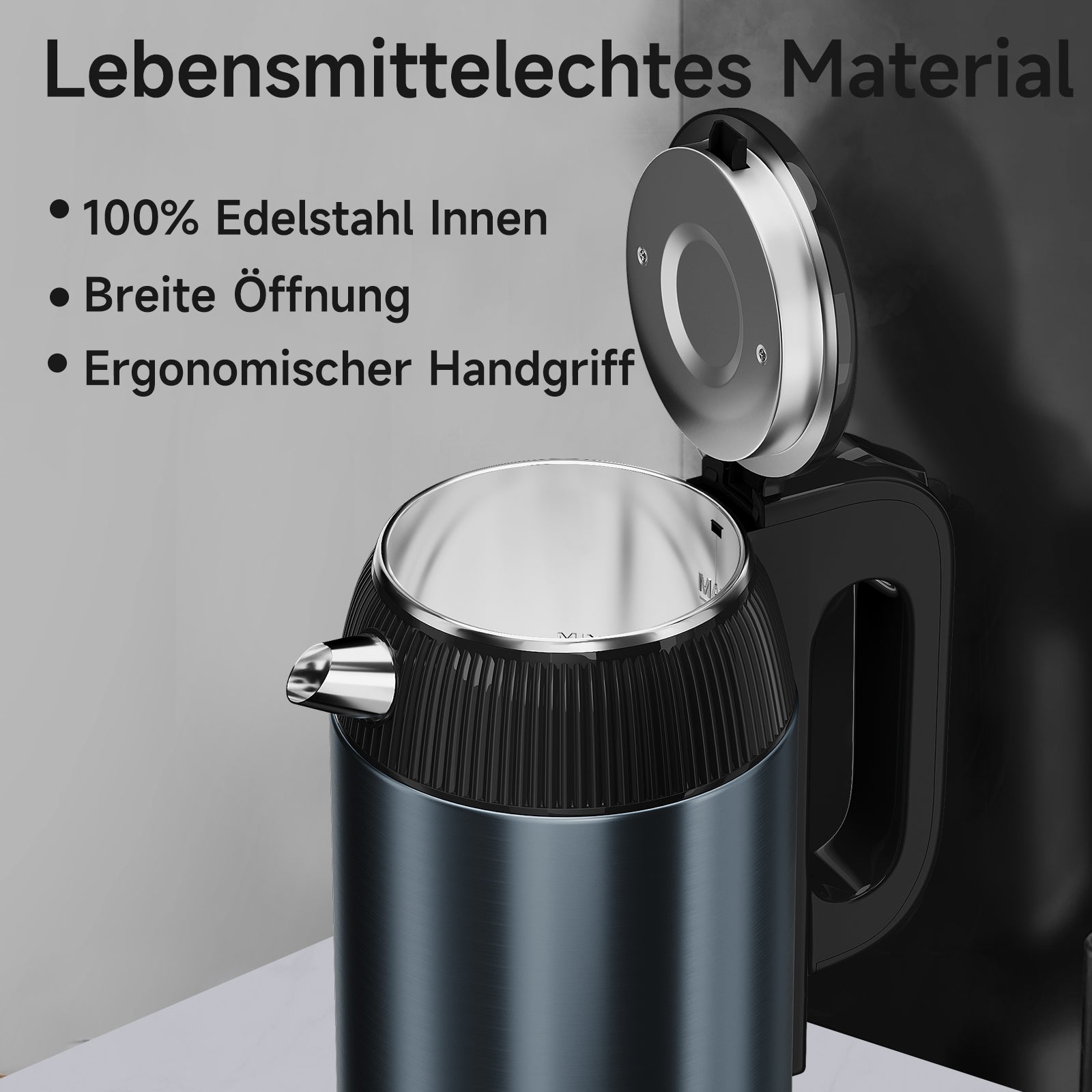 Wasserkocher 2,2L Kabellos 1500W BPA-frei, Schnellkochend, Retro Design Blau/Roségold
