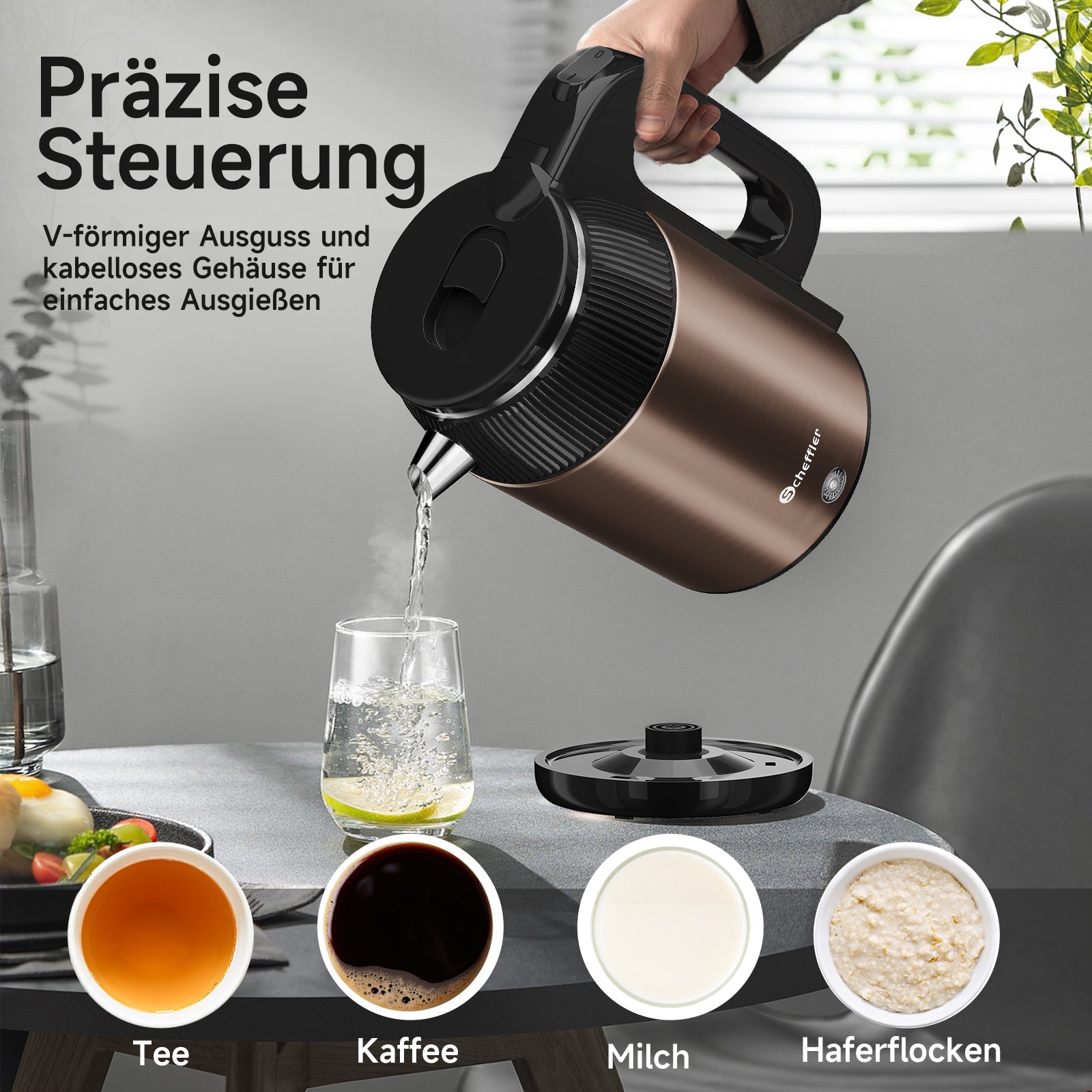 Wasserkocher 2,2L Kabellos 1500W BPA-frei, Schnellkochend, Retro Design Blau/Roségold