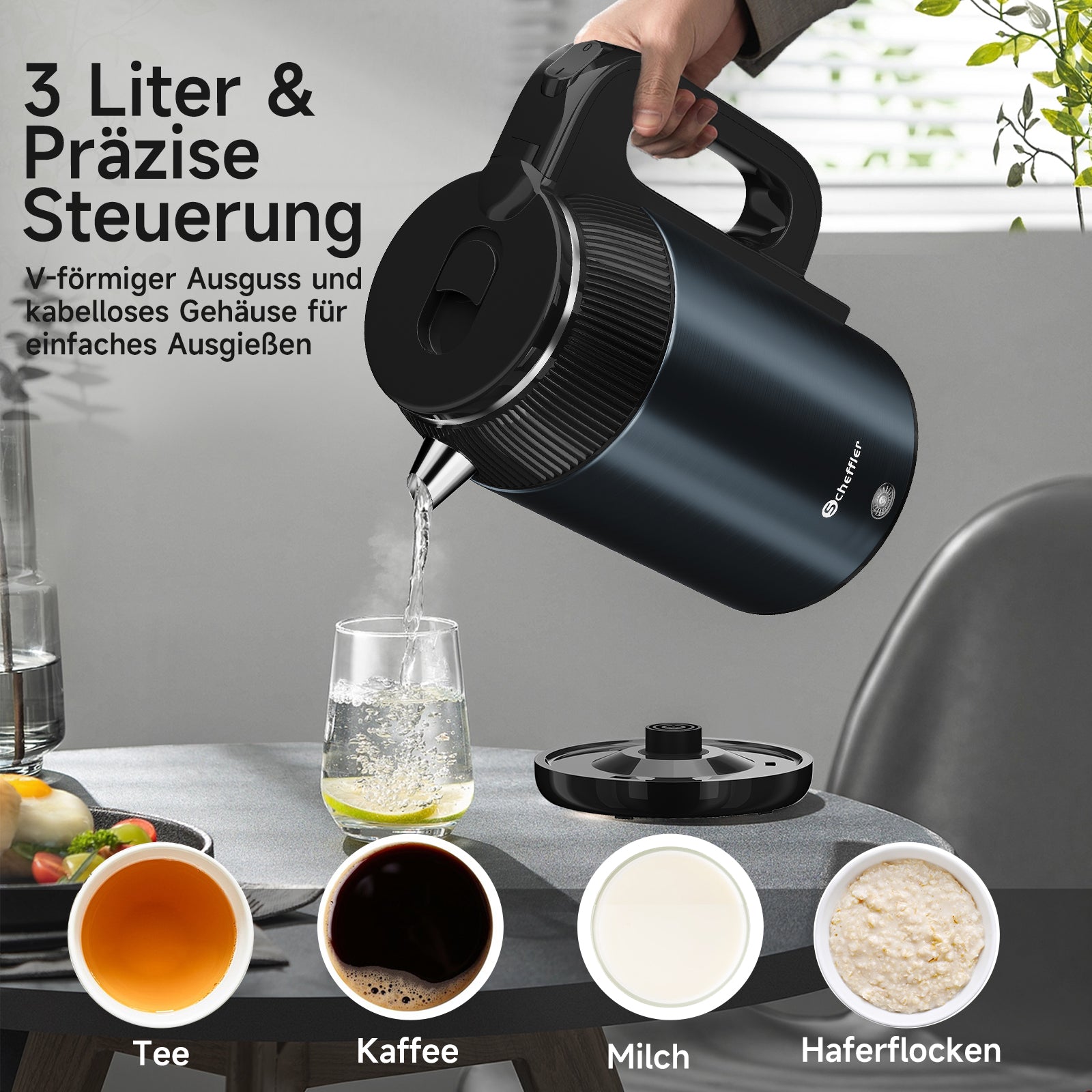 Wasserkocher 3L Kabellos 1800W BPA-frei, Schnellkochend, Retro Design Blau/Roségold