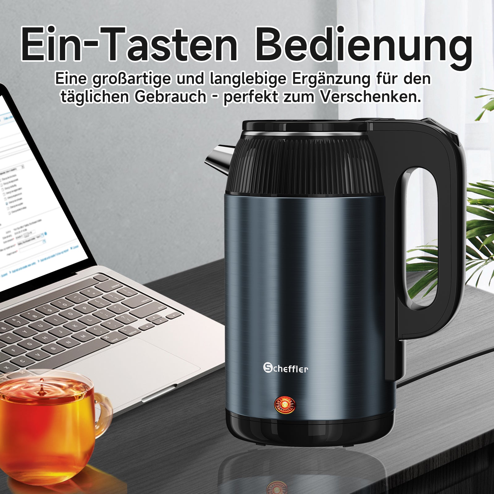 Wasserkocher 3L Kabellos 1800W BPA-frei, Schnellkochend, Retro Design Blau/Roségold