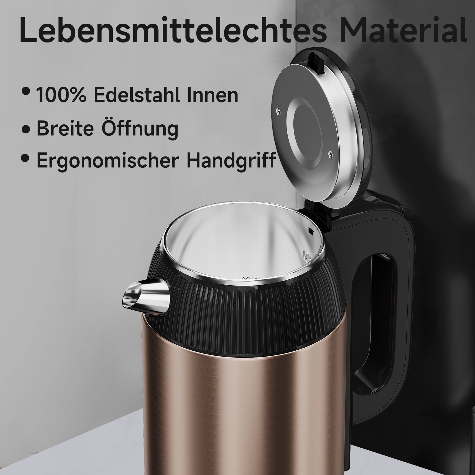 Wasserkocher 3L Kabellos 1800W BPA-frei, Schnellkochend, Retro Design Blau/Roségold