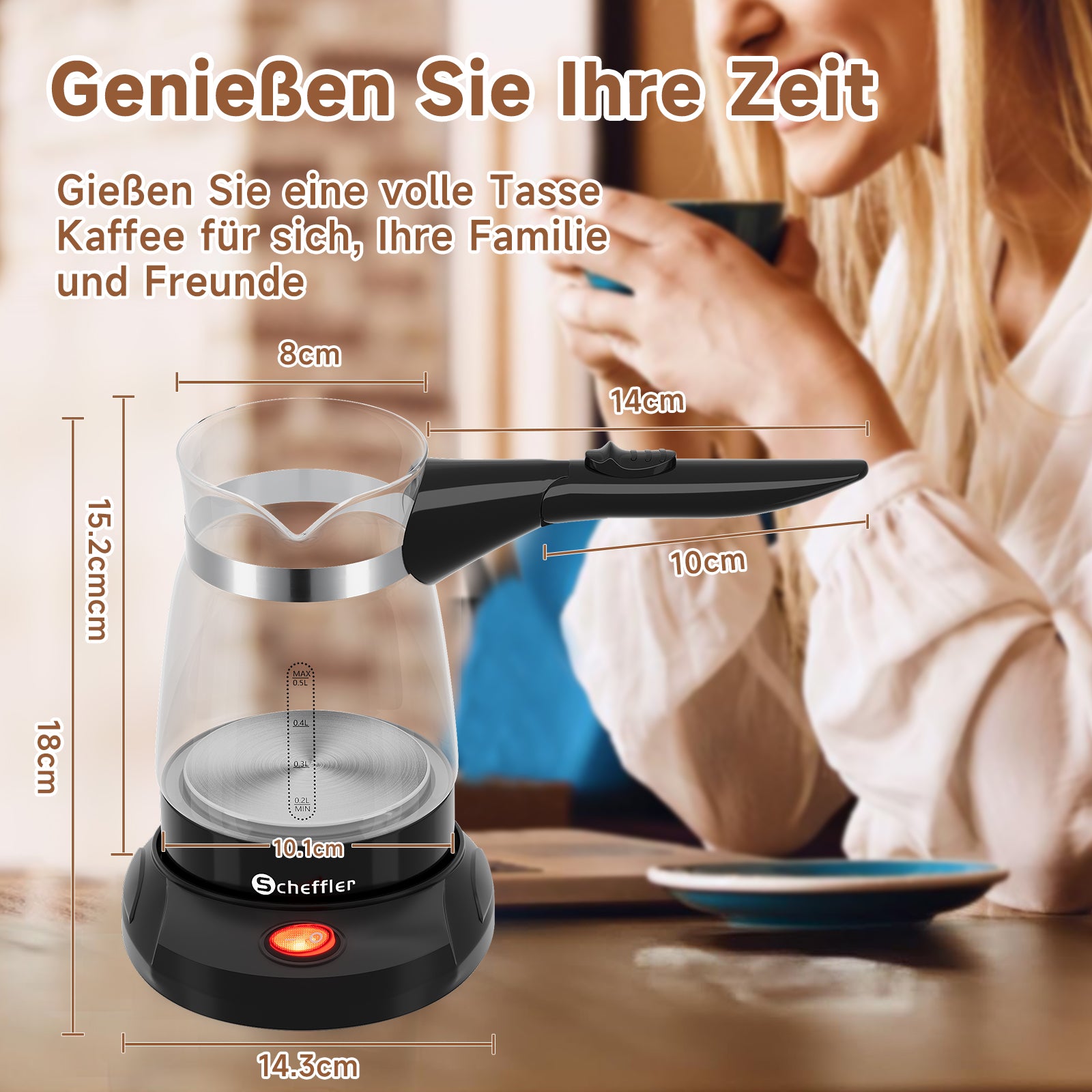Elektrischer Türkischer Kaffeekocher 600W 0,5L Glas Mokkakocher Espressokocher
