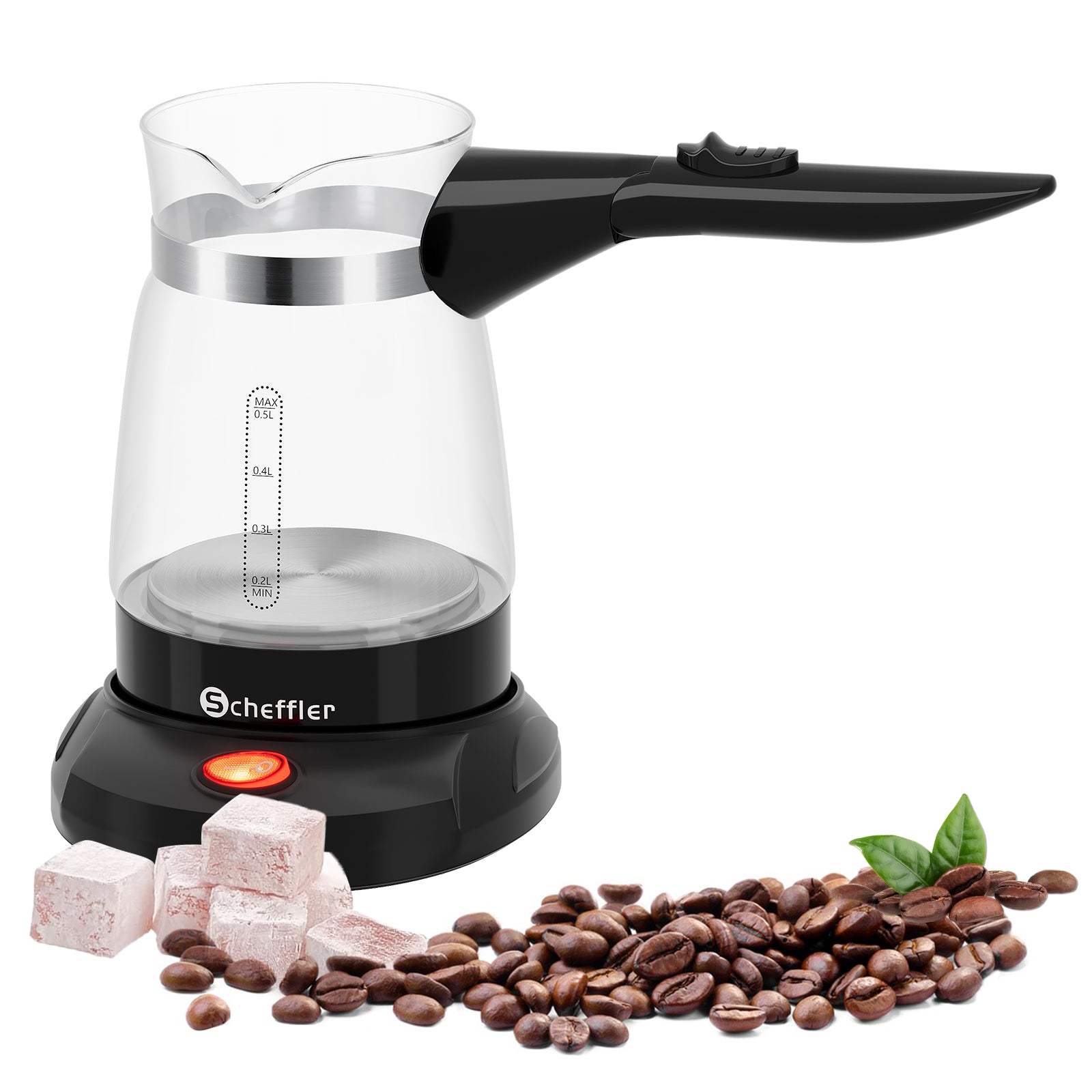 Elektrischer Türkischer Kaffeekocher 600W 0,5L Glas Mokkakocher Espressokocher