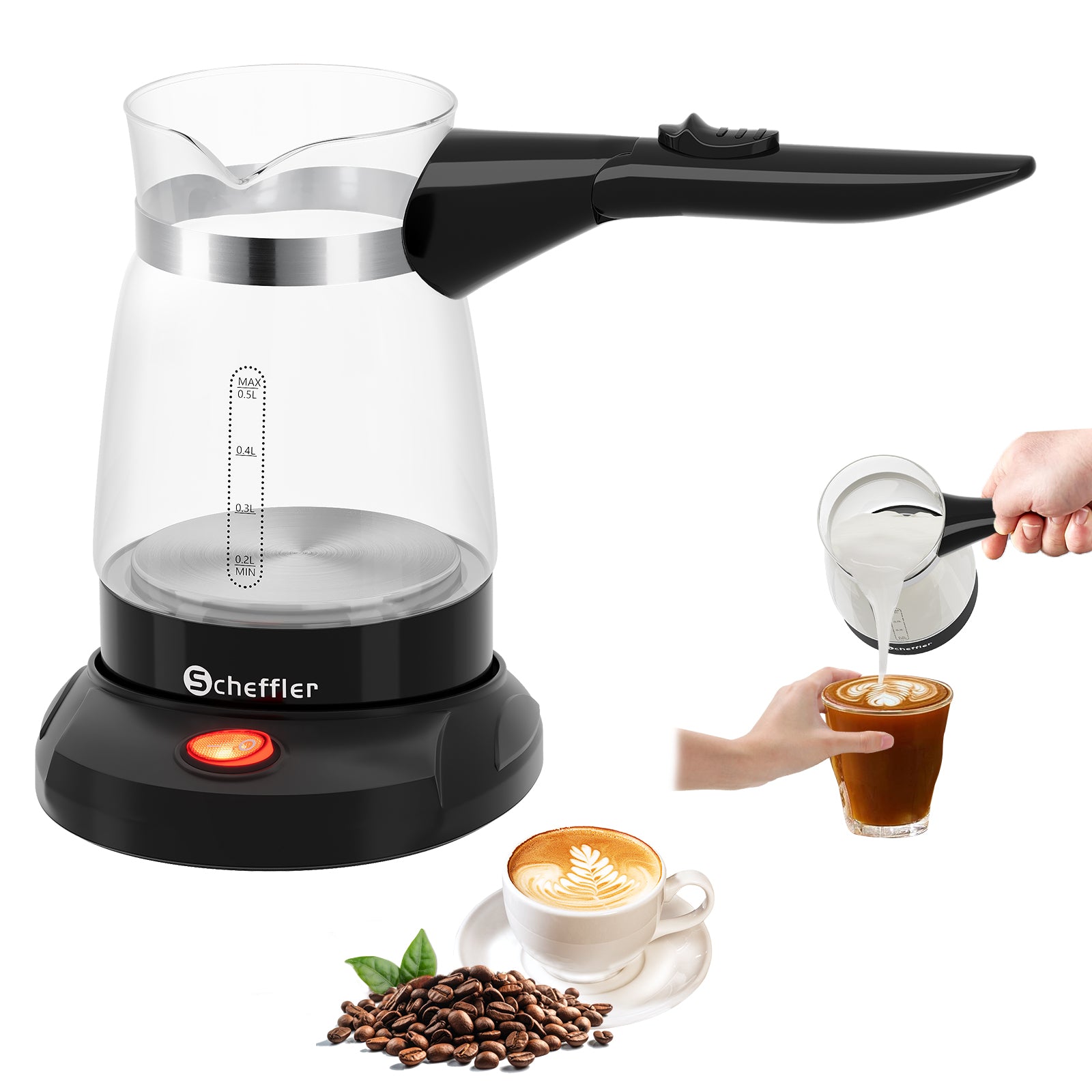 Elektrischer Türkischer Kaffeekocher 600W 0,5L Glas Mokkakocher Espressokocher