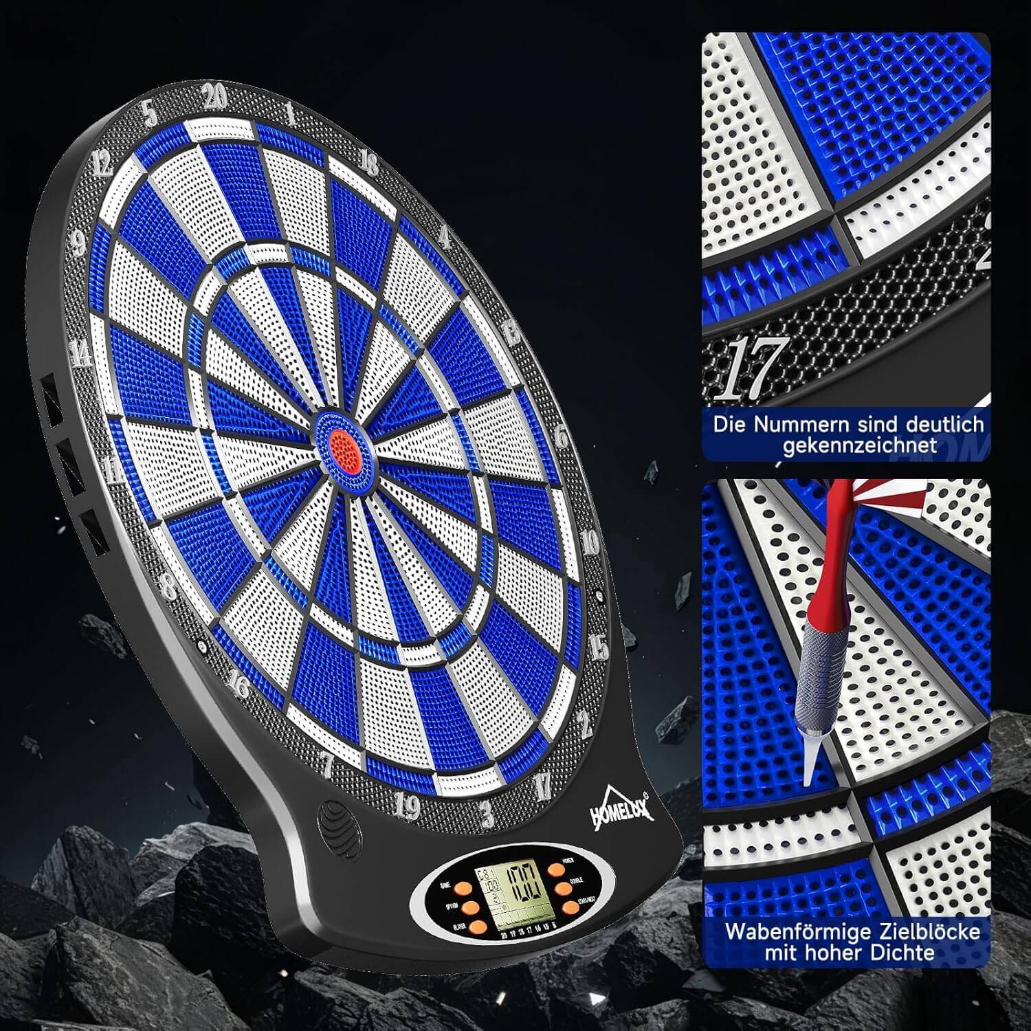 Elektronische Dartscheibe Profi, Elektronisch Dartboard mit 6 Darts + 60 Dartköpfe , innovativer Dartautomat mit 18 Spielen & 159 Variationen