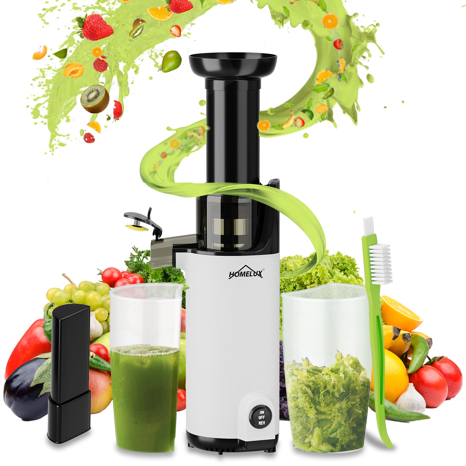 HOMELUX Slow Juicer Kaltpress Entsafter 120W 55 U/min, 85% Saftausbeute, leise 55dB, Kompakt, Leicht zu reinigen, Rückwärtsfunktion