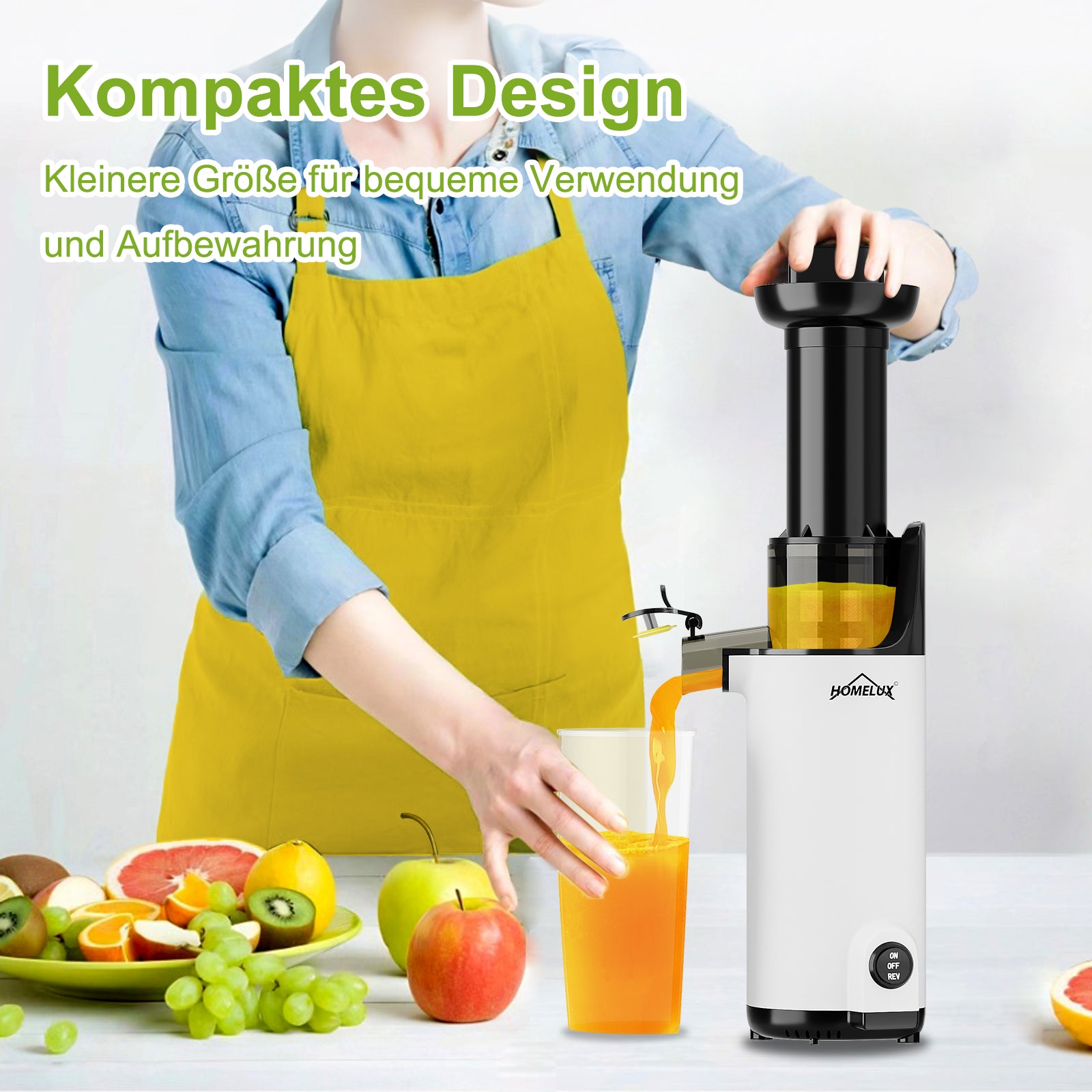 HOMELUX Slow Juicer Kaltpress Entsafter 120W 55 U/min, 85% Saftausbeute, leise 55dB, Kompakt, Leicht zu reinigen, Rückwärtsfunktion