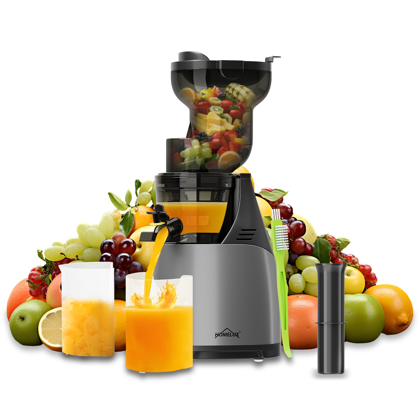 HOMELUX Slow Juicer Entsafter, 140mm XXL Einfüllschacht für ganze Früchte, 150W Kaltpresse Saftpresse, Hohe Saftausbeute