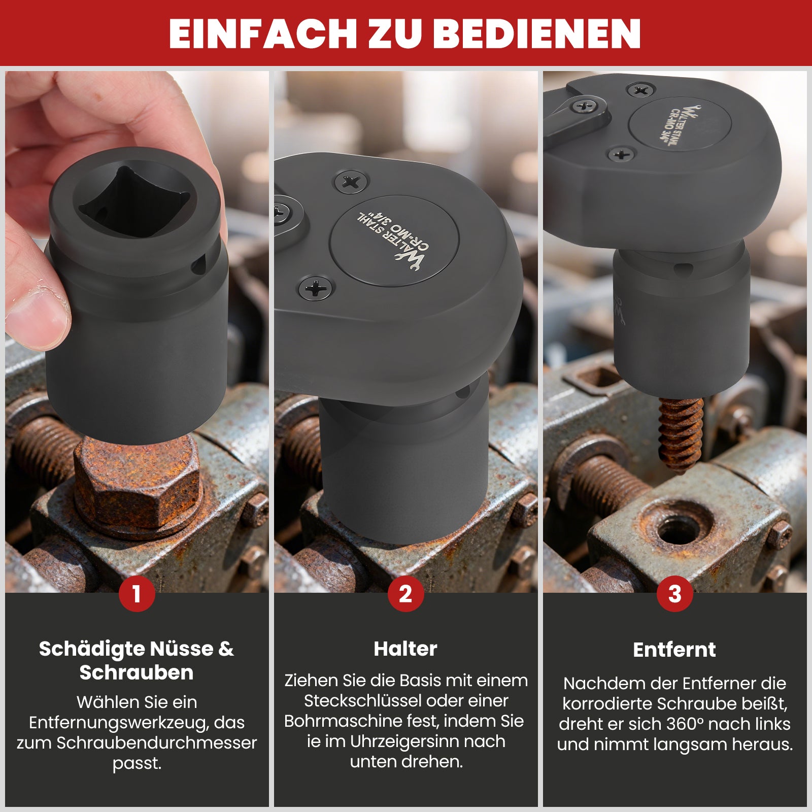 26-tlg. 3/4 Zoll Schlagschrauber Steckschlüsselsatz Cr-Mo SAE mit Zubehör für LKW, Traktoren und US-Fahrzeuge