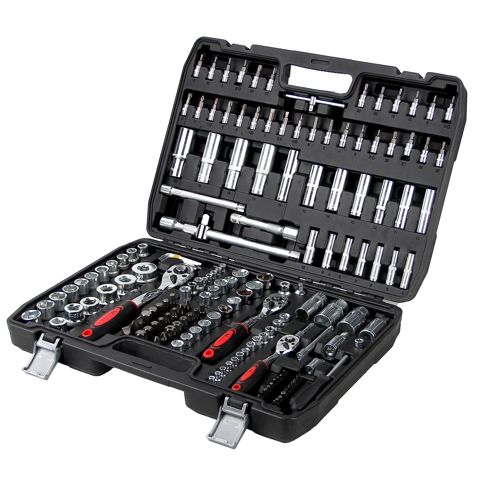 172-teiliger Steckschlüsselsatz aus Chrom-Vanadium-Stahl mit Ratschen, Bits und umfangreichem Zubehör im Koffer