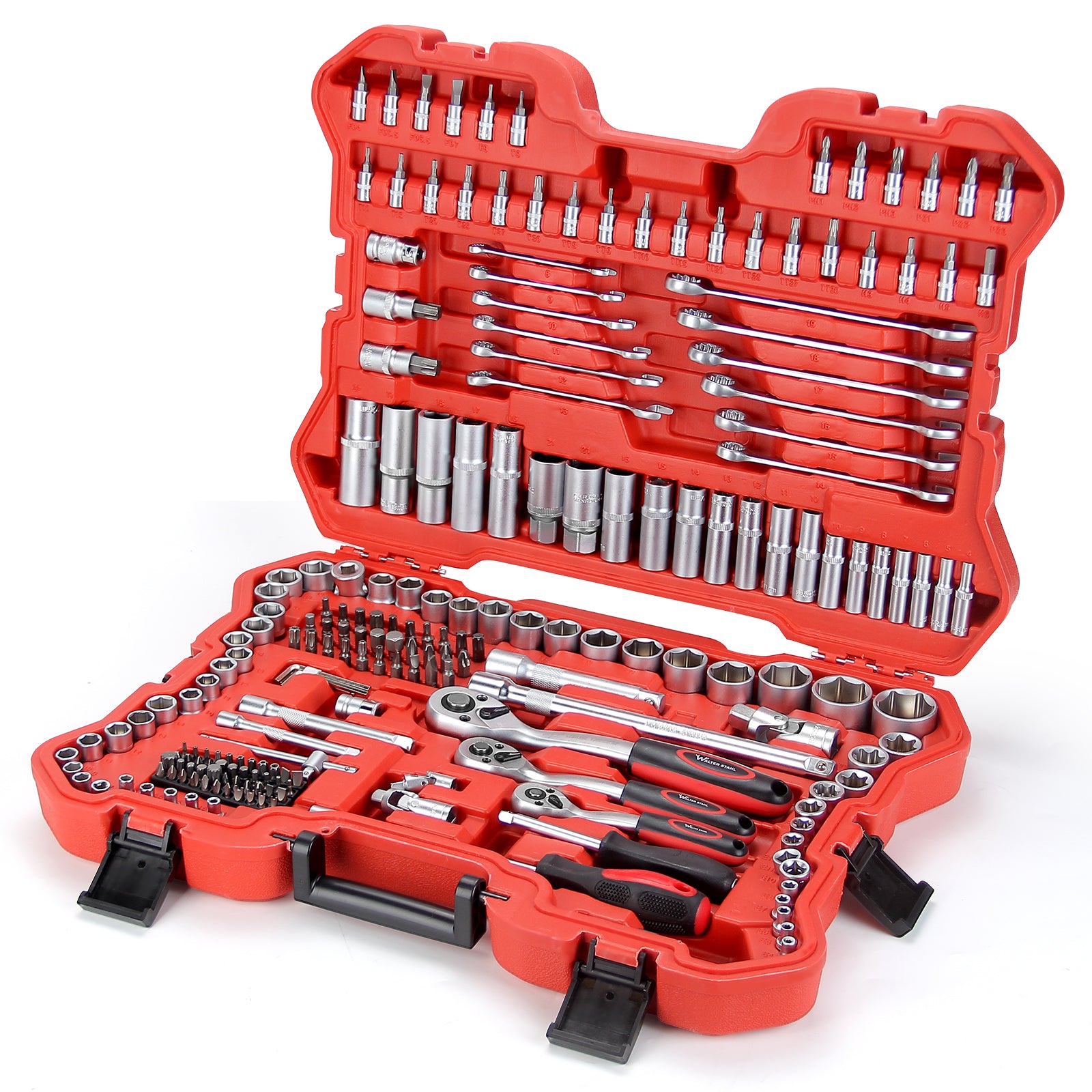 Steckschlüsselsatz 215-tlg. Knarrenkasten 1/4 3/8 1/2 Zoll Chrom-Vanadium Werkzeugkoffer Kfz Reparatur Set